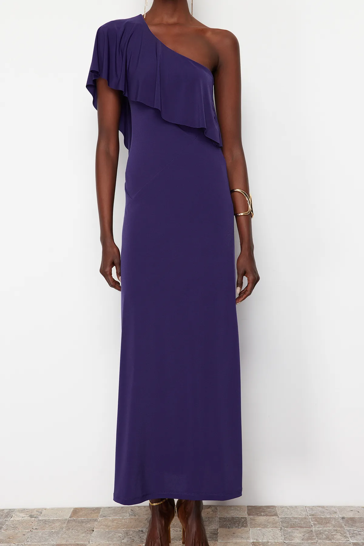 Trendyol Collection  Lila Taillenöffnung/Skater-Strick-elegantes Abendkleid TPRSS24EL00096
