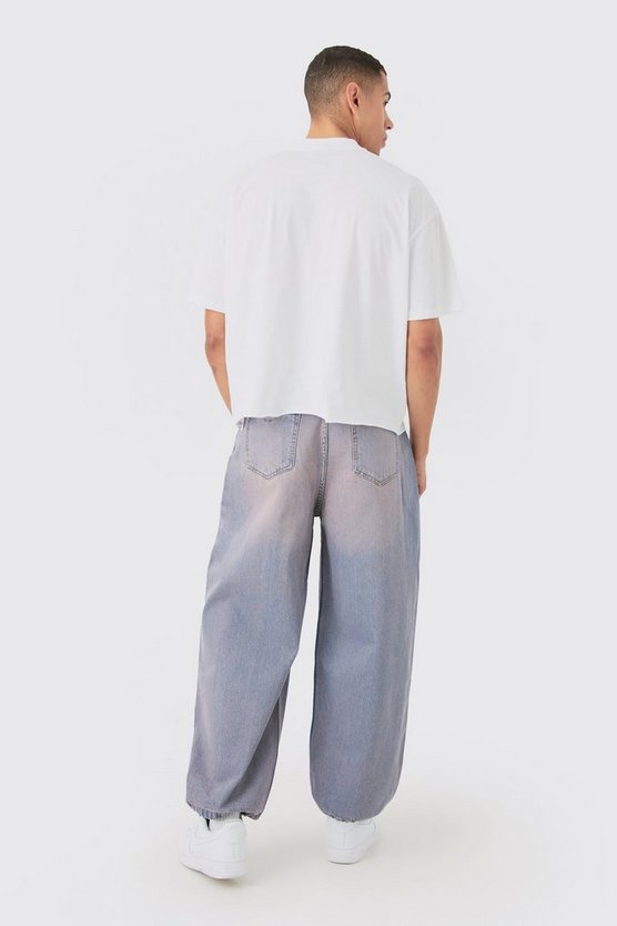 Geripptes Oversize T-Shirt mit rohem Saum und Herz-Print