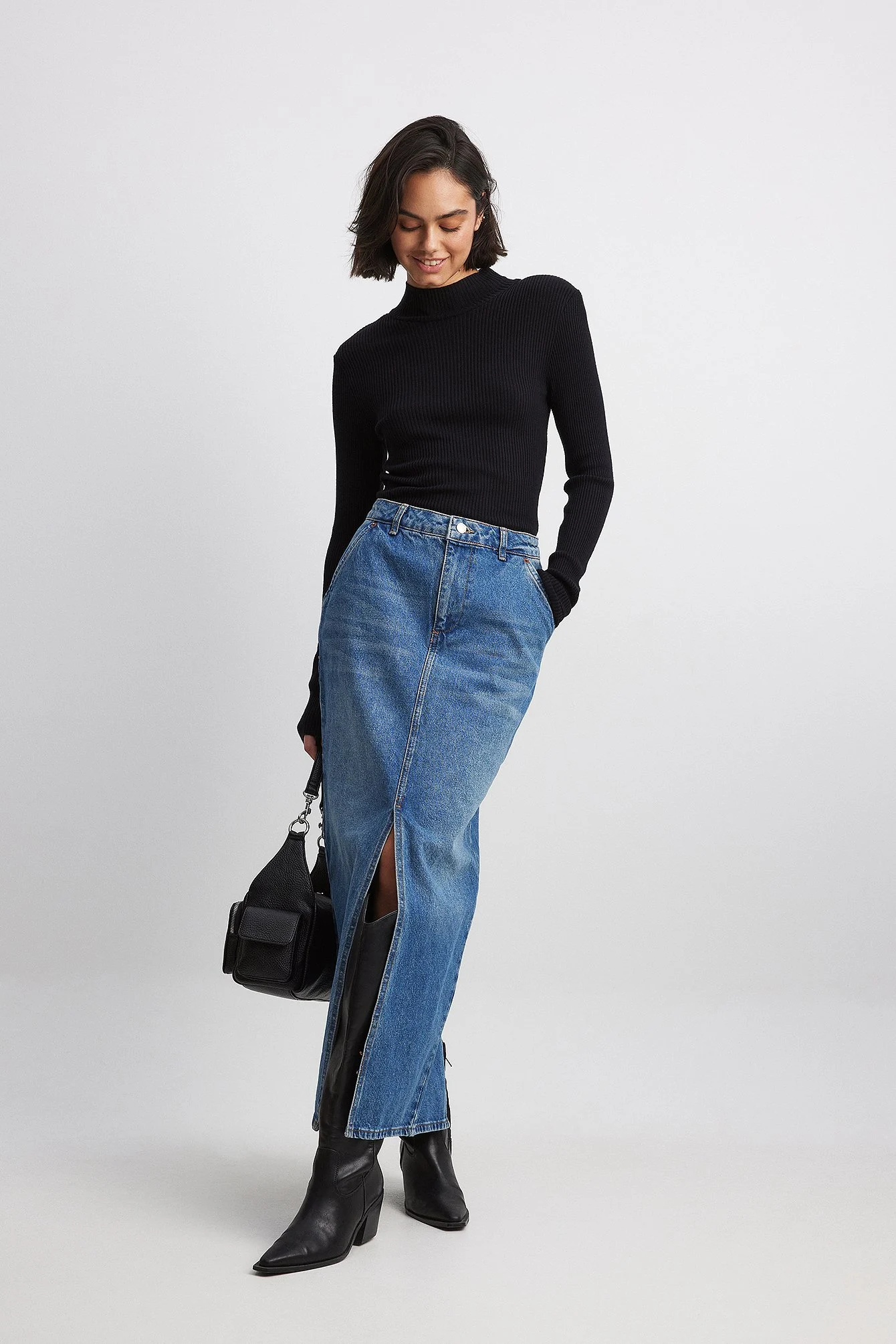 Jeans-Maxirock mit Schlitzdetail
