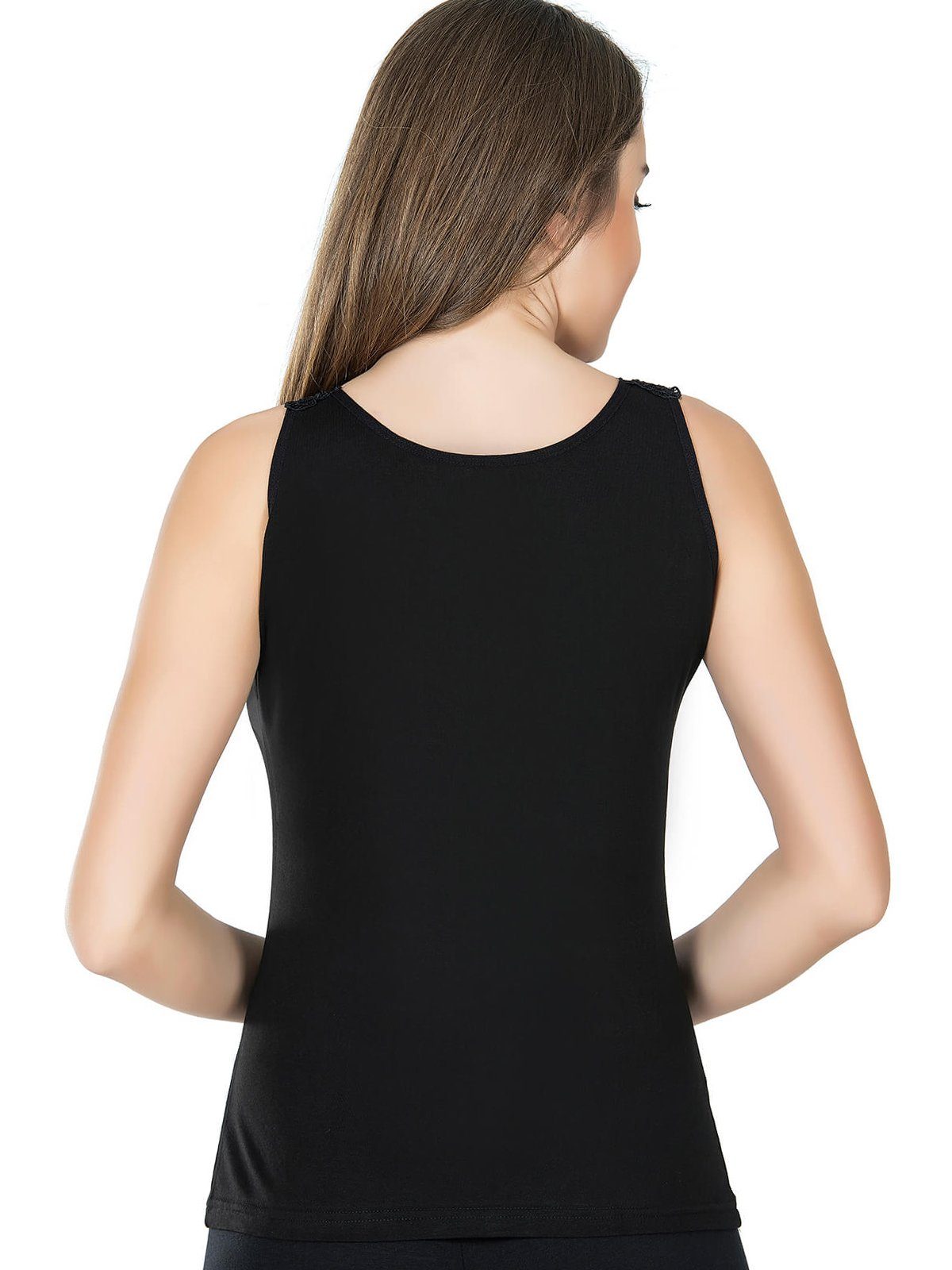 Derya Kursun Spitzentop Damen Tanktop V-Neck Blusenshirt Sporttop Schwarz, DK298