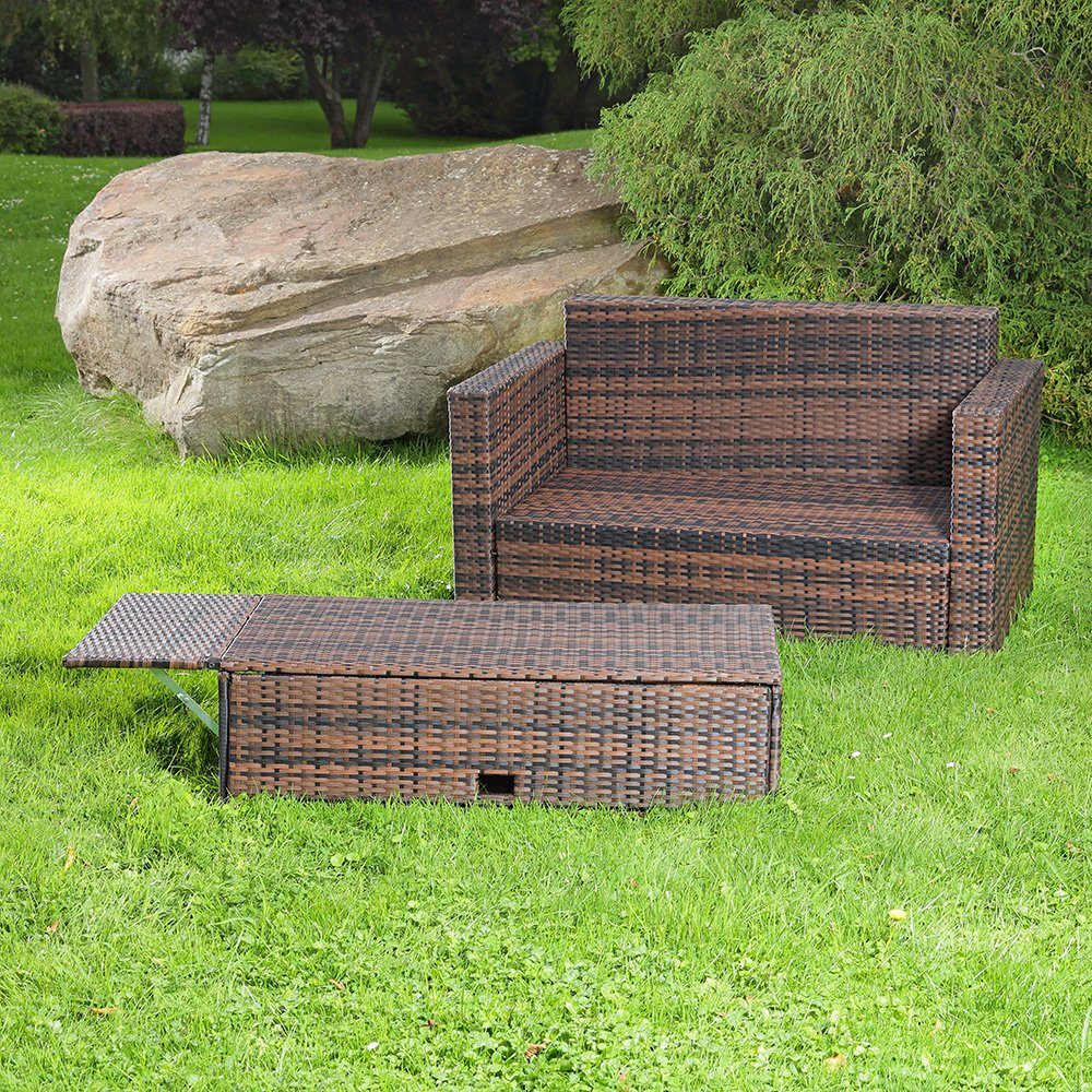 Mucola Gartenlounge-Set Polyrattan Gartensofa Lounge Sofa Gartenmöbel Gartensofa Sitzgarnitur, (Set, 2-tlg., Sofa & Ottomane), Kissen inkl. Reißverschluss, daher abnehm- und waschbar