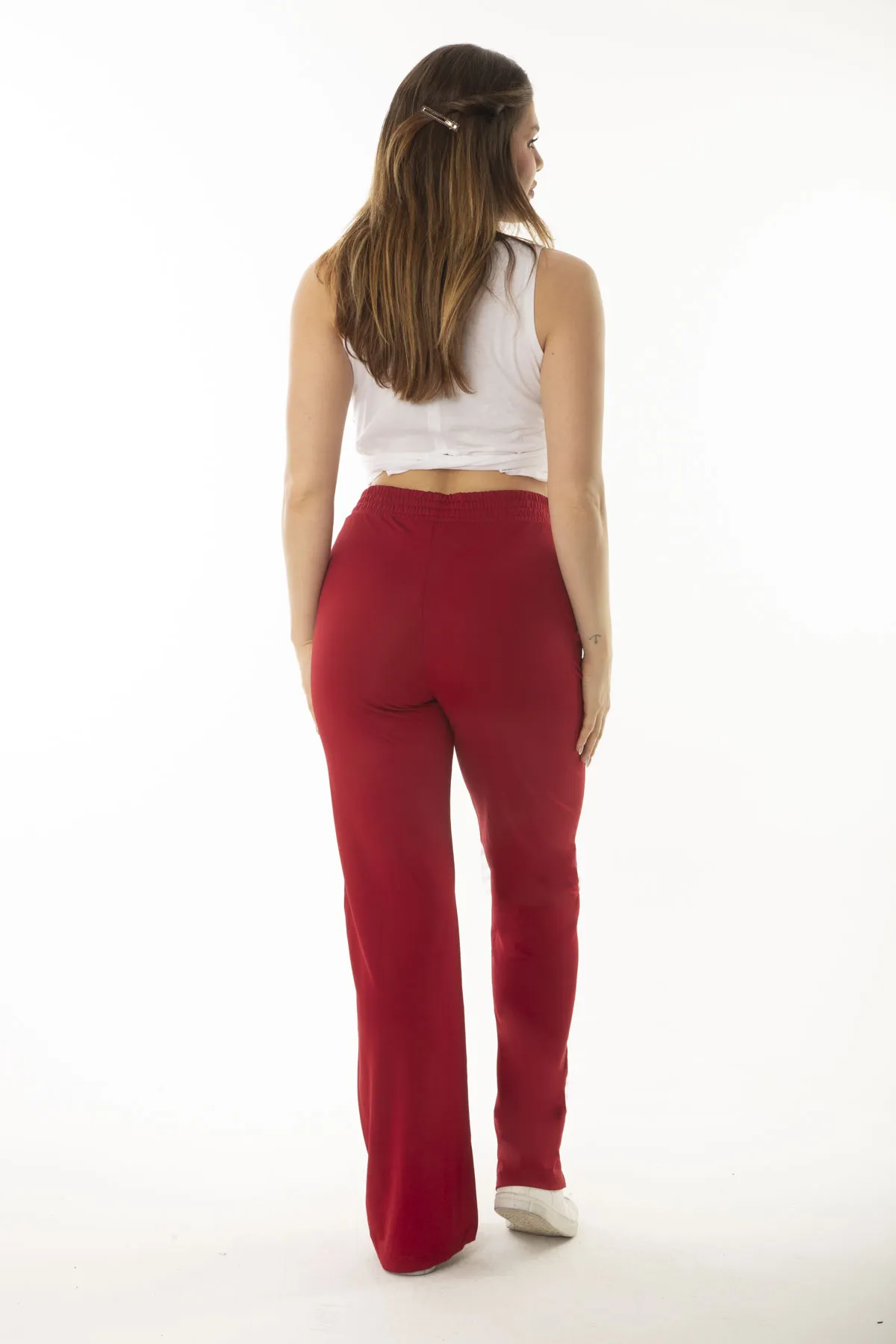 Şans  Damen-Trainingshose, große Größe, weinrot, Seitentasche, elastische Taille, weites Bein, 65N37055