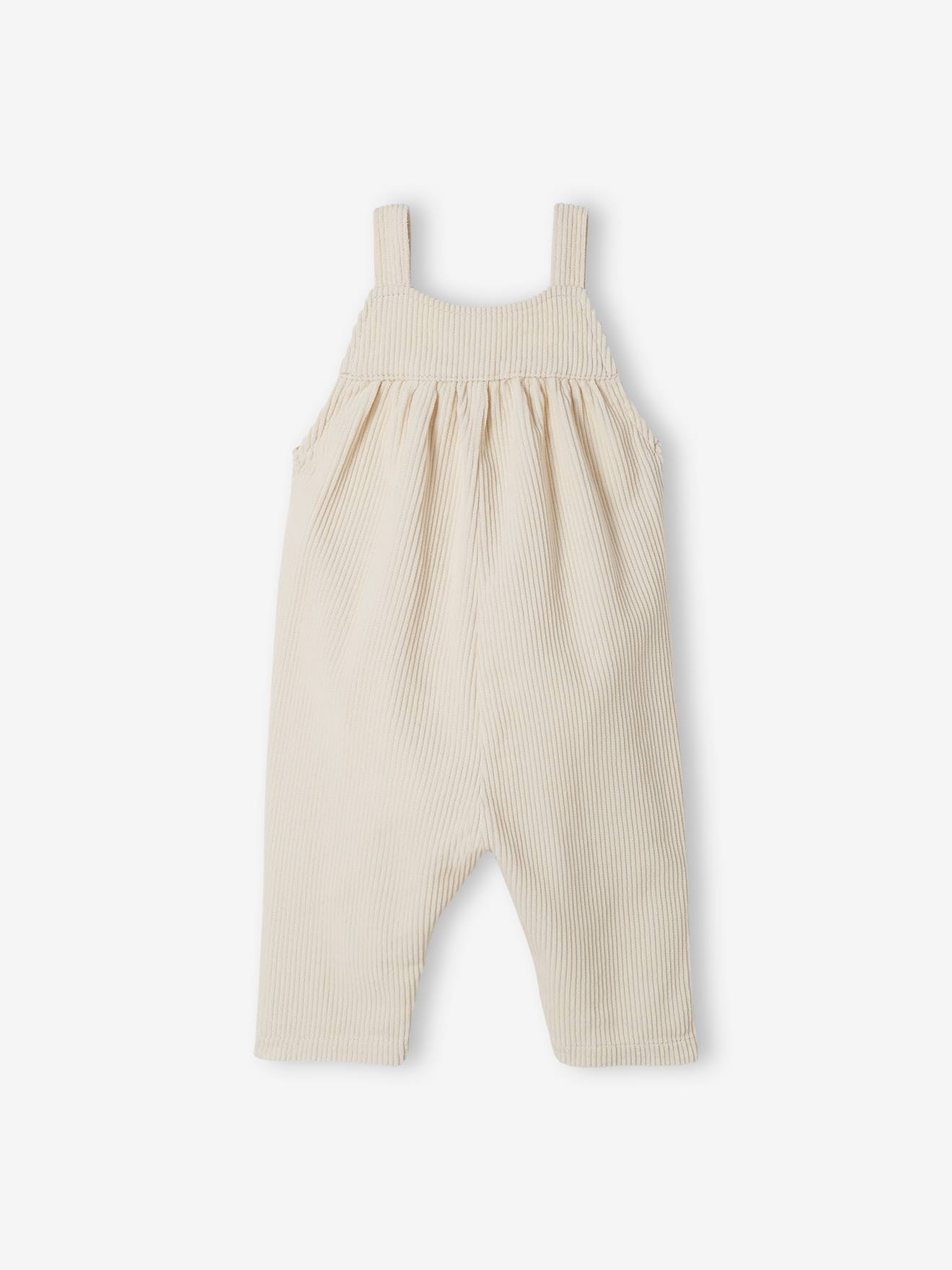 Salopette bébé en velours brodé écru