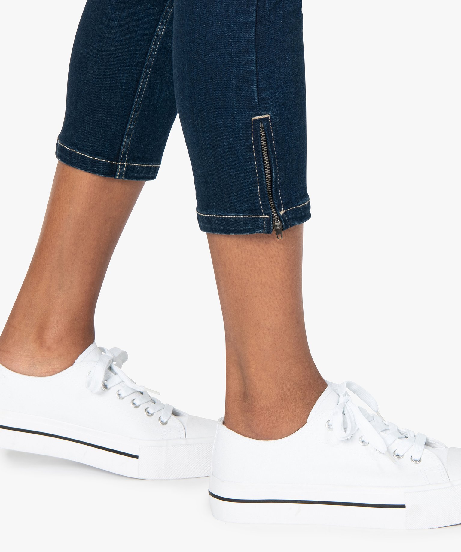 Jean femme coupe skinny longueur 7/8ème avec bas zippés brut | GEMO