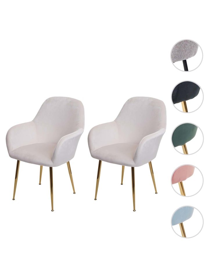 MCW 2er-Set Retro Esszimmerstuhl F18, Samt creme-weiß, goldene Beine günstig kaufen onesize