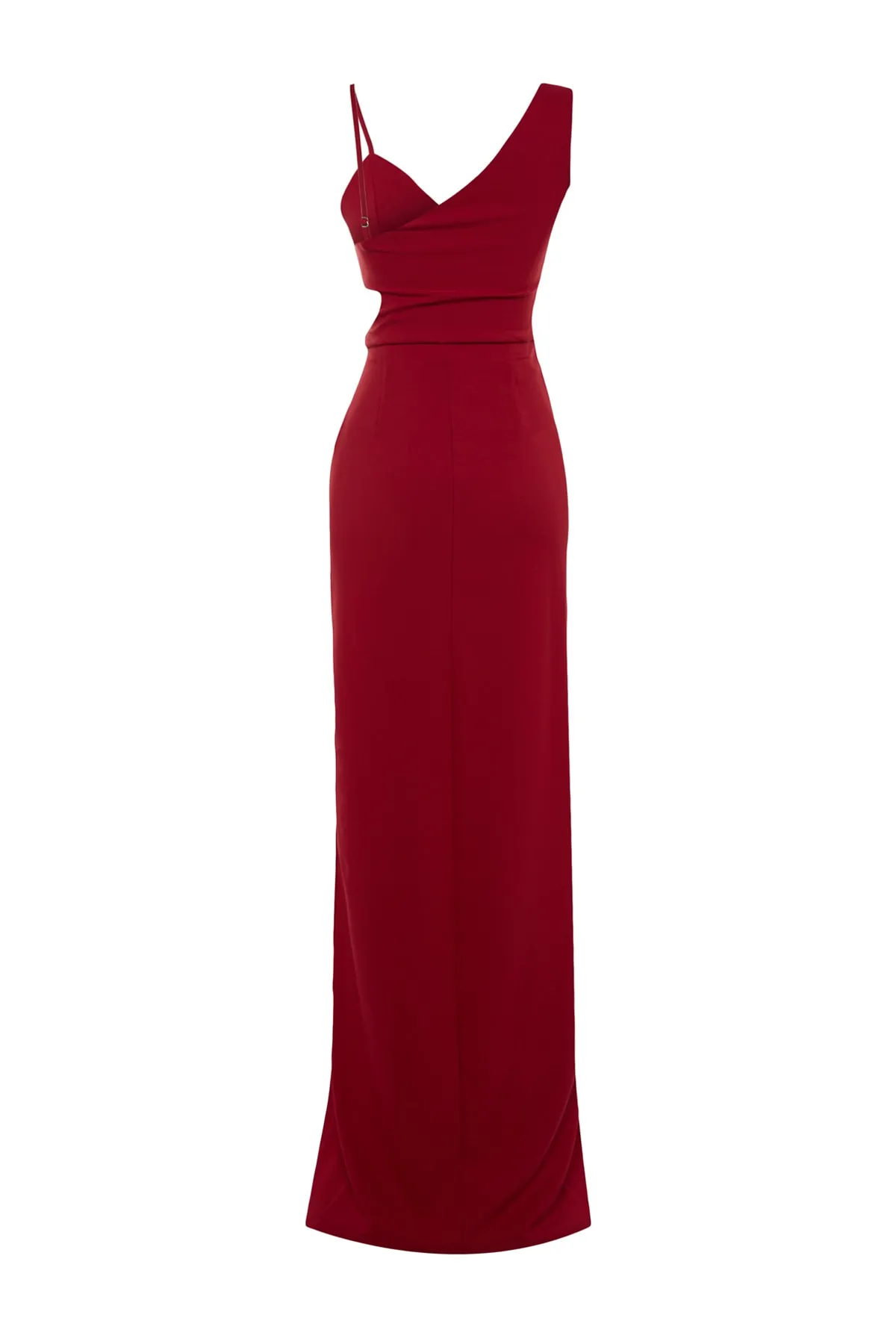Trendyol Collection  Burgunderrotes, gefüttertes, gewebtes langes Abendkleid mit Fenster-/Ausschnittdetails TPRSS21AE0179