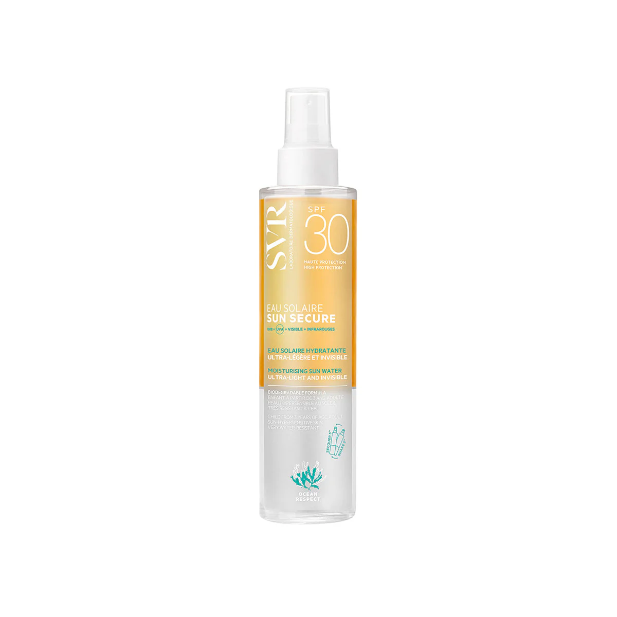 Sun Secure Eau Solaire SPF30 - Spray solar corporal de alta protección.