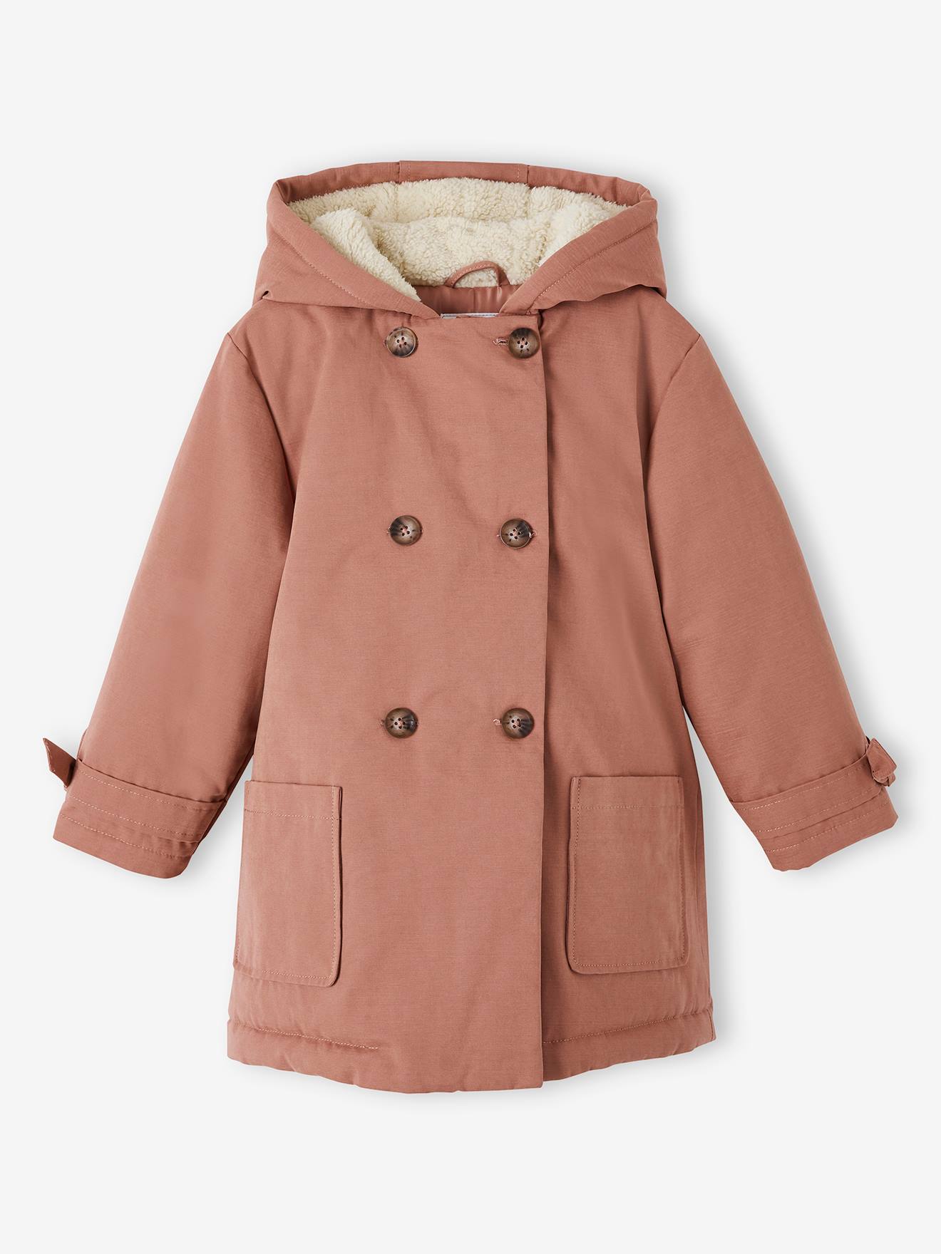 Parka à capuche chic effet peau de pêche fille marine