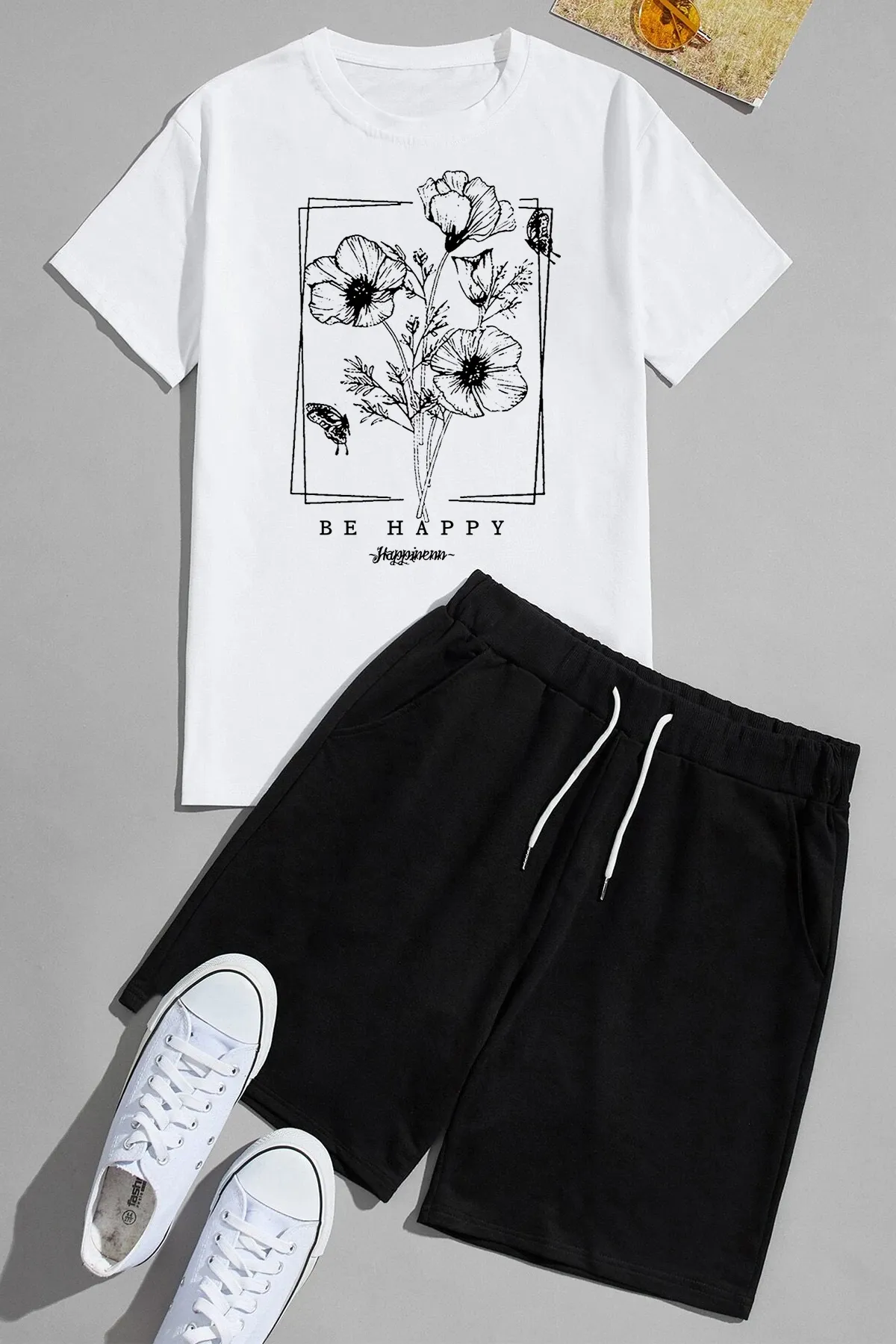 uyguntarz  Be Happy Shorts-Set mit Aufdruck Unisex