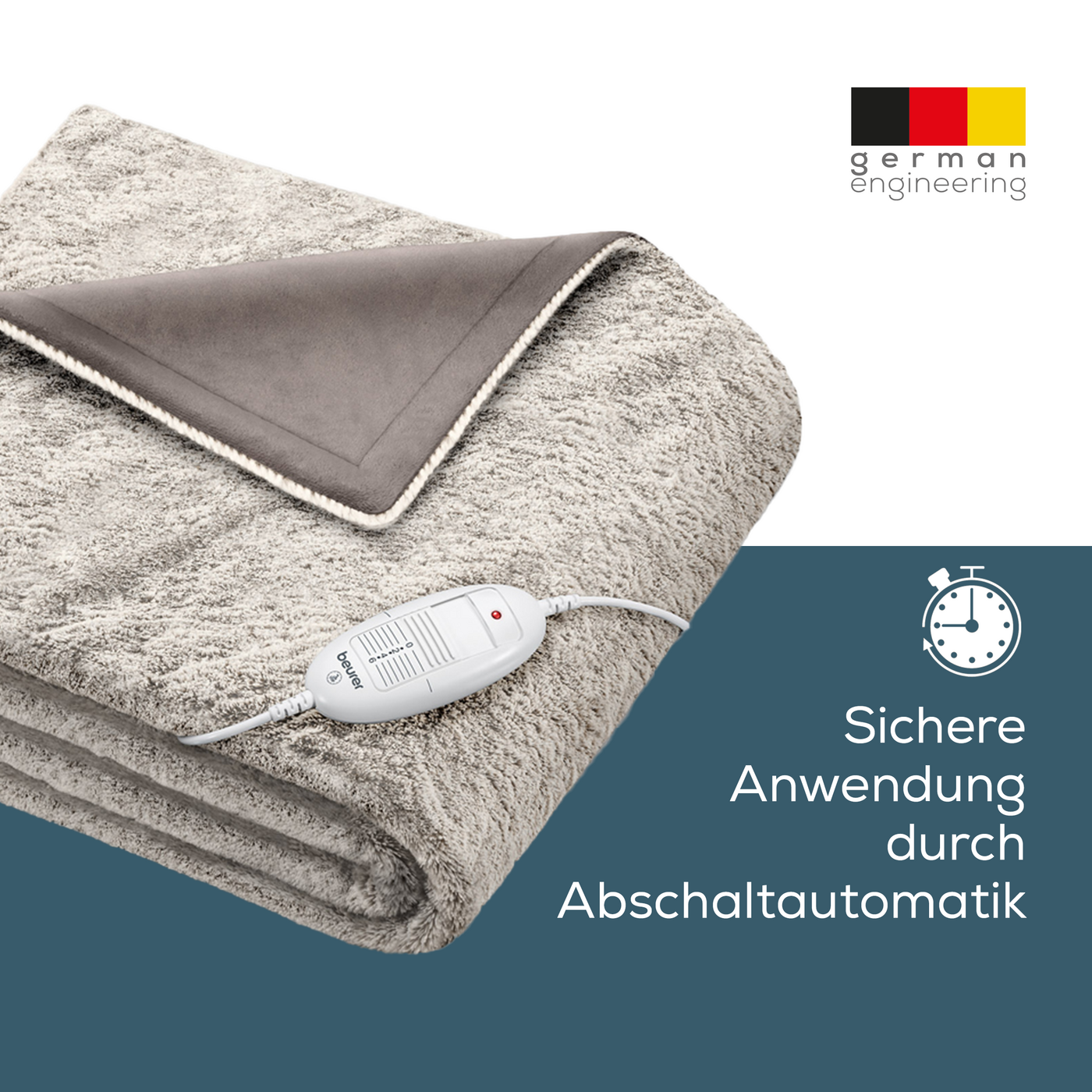 Beurer Wärmezudecke HD 75 Nordic Taupe-Atmungsaktive Heizdecke mit luxuriösem & fusselfreiem Obermaterial