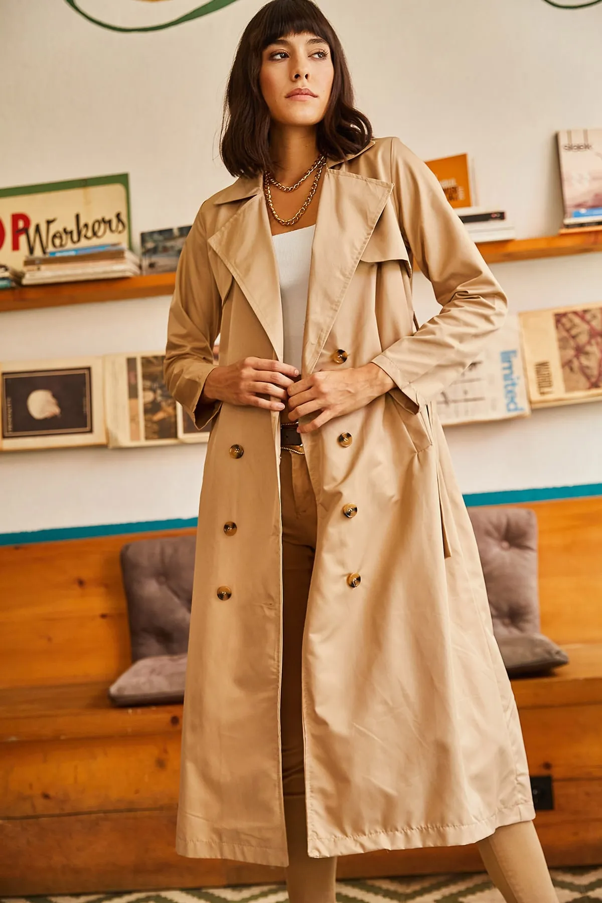 Olalook  Trenchcoat - Beige - Zweireihig