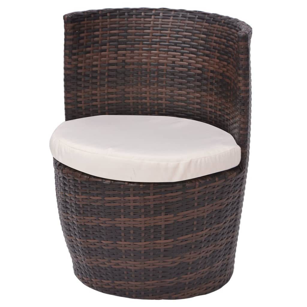 vidaXL Gartenlounge-Set 3-tlg. Bistro-Set mit Auflagen Poly Rattan Braun, (3-tlg)