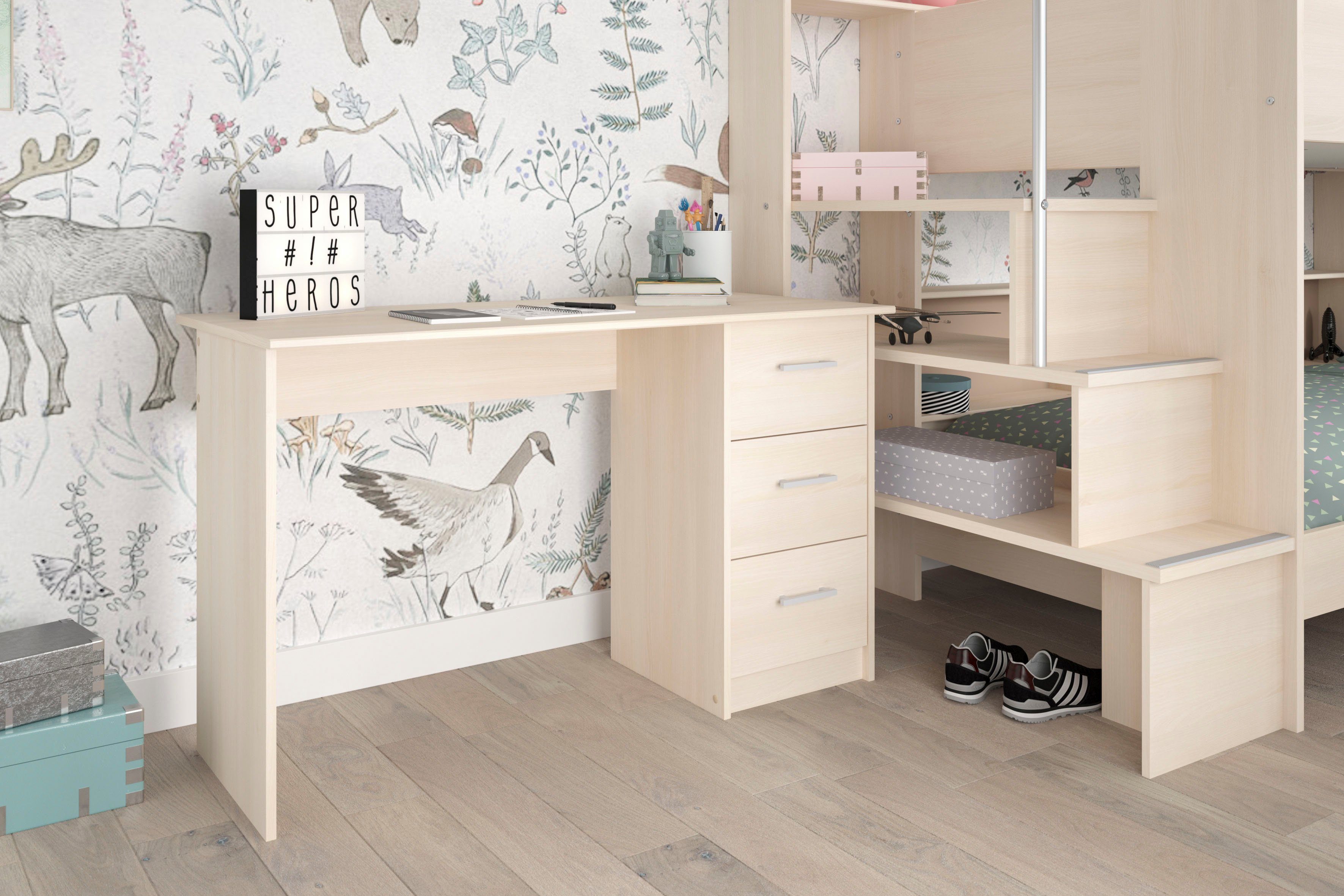 Parisot Jugendzimmer-Set Bibop, (3-St., Etagenbett, zwei Schreibtische), mit 2 Schreibtischen