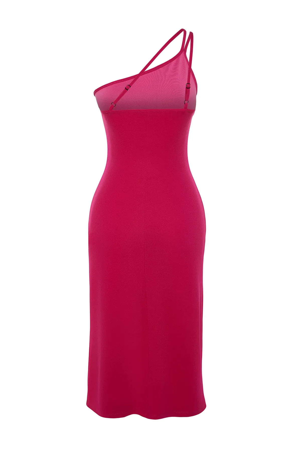 Trendyol Collection  Fuchsia One-Shoulder-A-Linie Midi-Strickkleid mit Kreppträgern TWOSS23EL02303