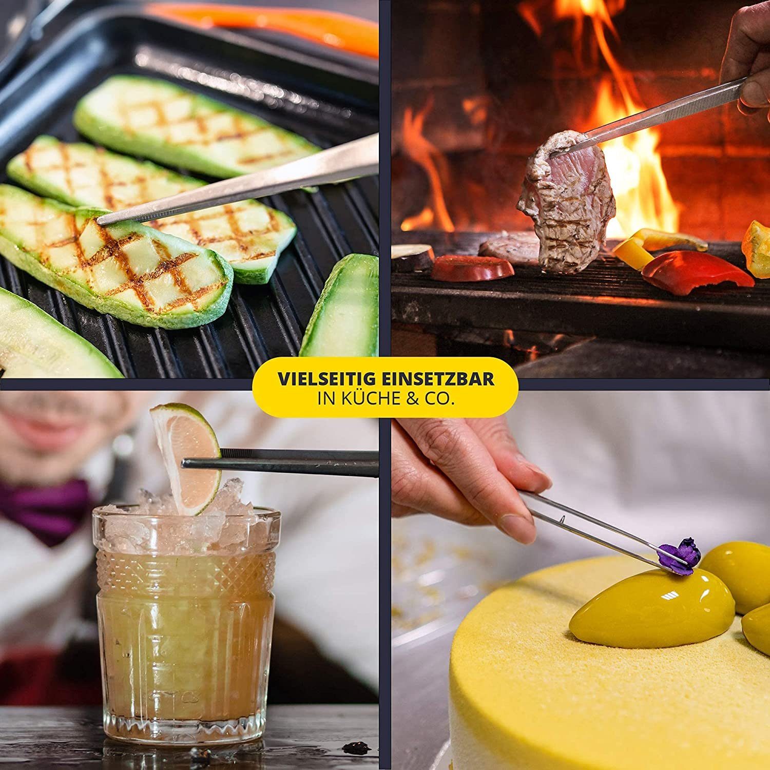 SCHMIEDWERK Grillzange Grillzange, Küchenpinzette, Kochpinzette, Profi Edelstahl, Pinzette, spülmaschinenfest