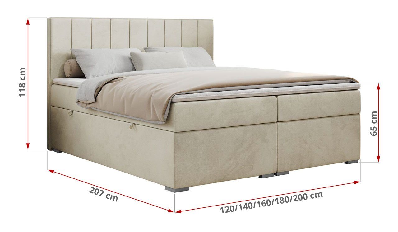 MKS MÖBEL Boxspringbett ALLY, Doppelbett mit Multipocket-Matratze, Praktisch Polsterbett