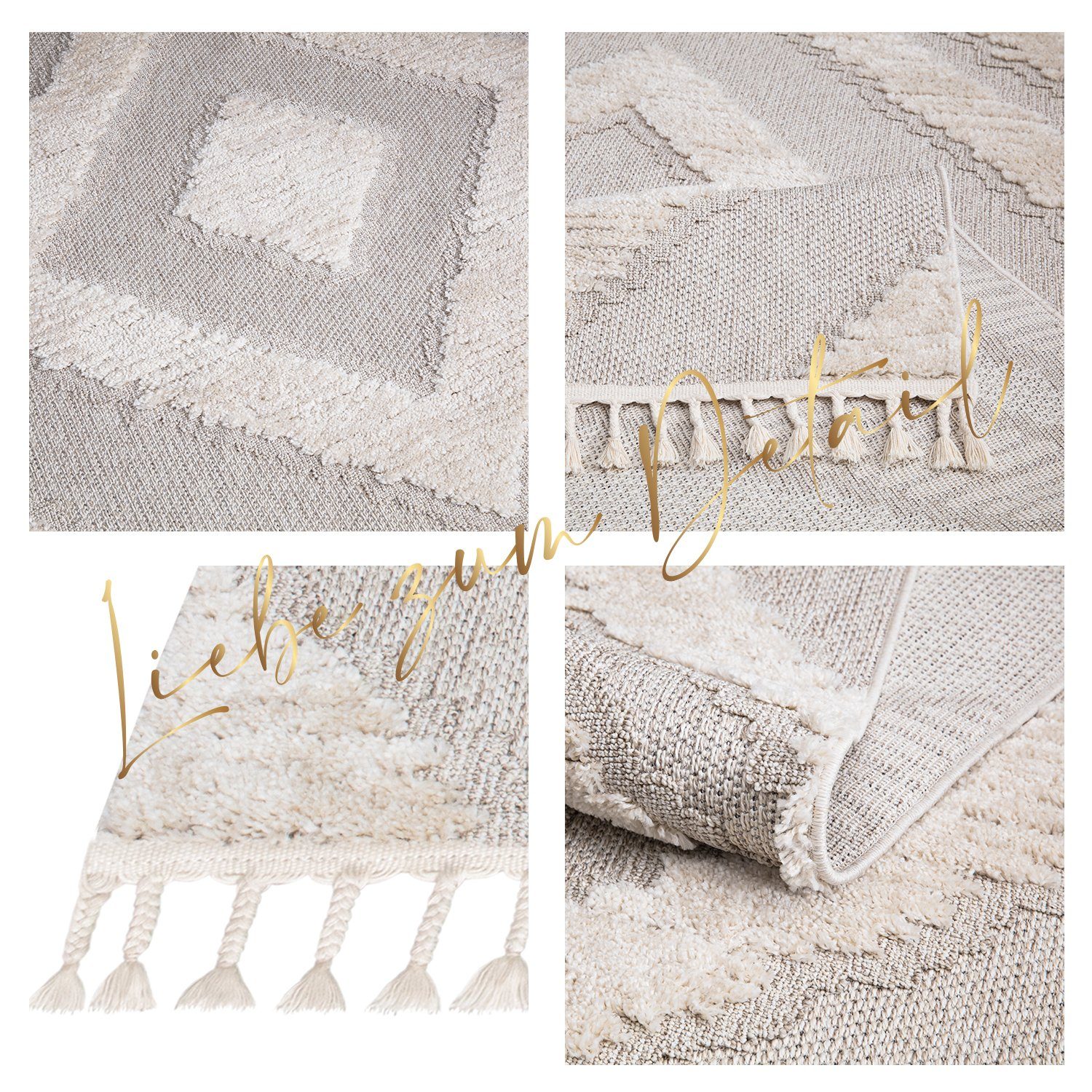 Teppich Boho Skandinavisch Style - Hochtief Effekt Cut-& Loop, payé, Rechteckig, Höhe: 20 mm, Ornament Muster - Hochtief Effekt