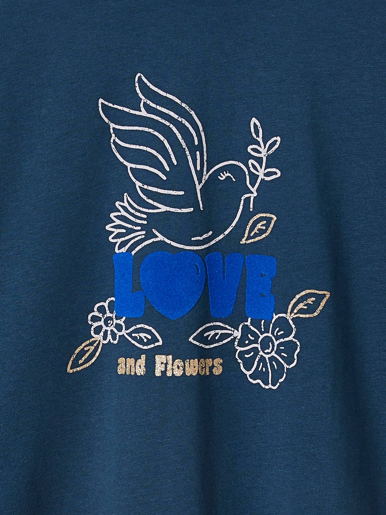 Tee-shirt détails brillants et message velours fille marine