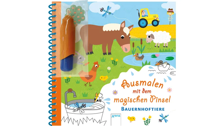 Ausmalen mit dem magischen Pinsel. Bauernhoftiere Malbuch mit Wassertankstift ab 3 Jahren