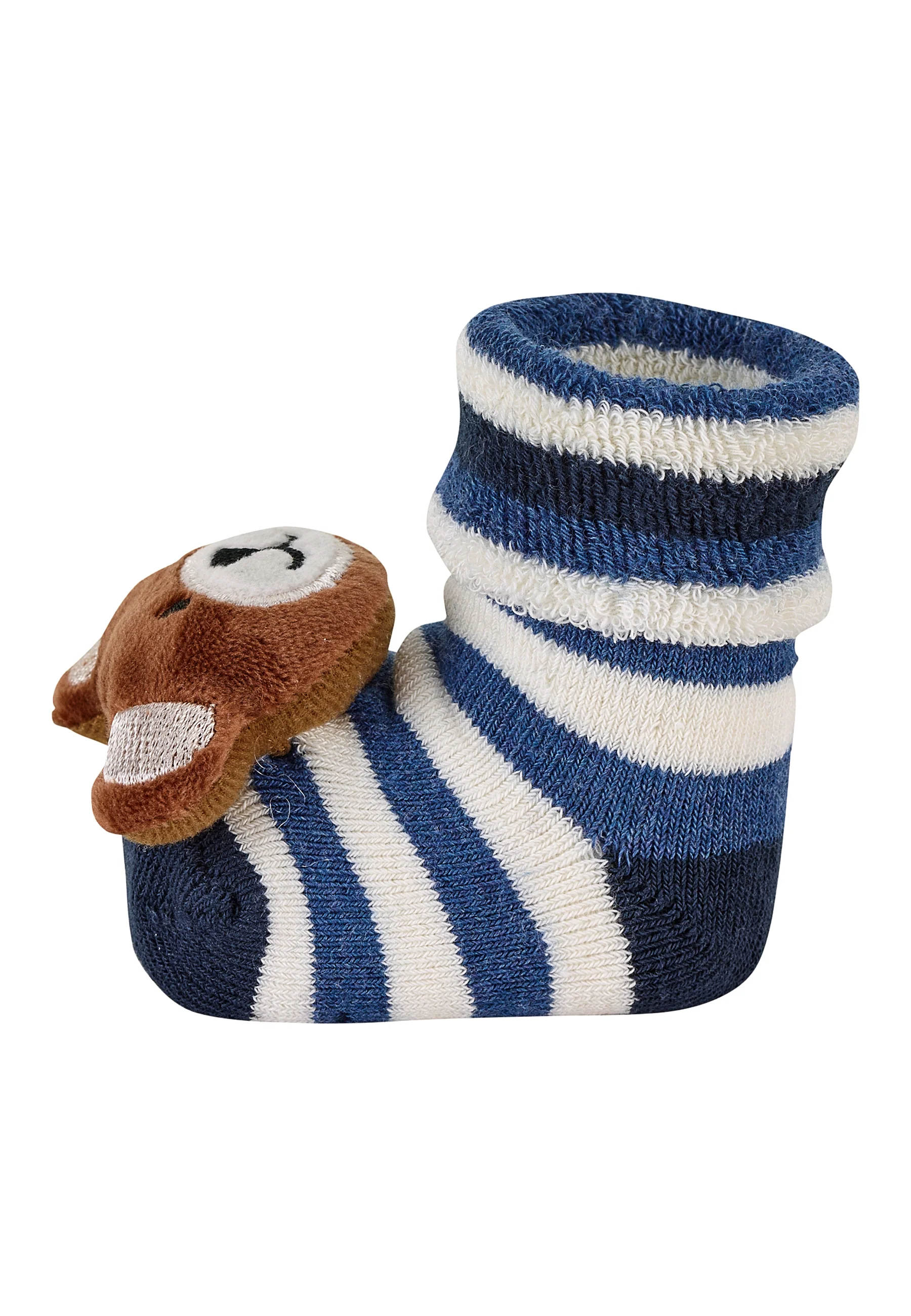 Baby-Rasselsocken aus Vollplüsch; Motiv Bär