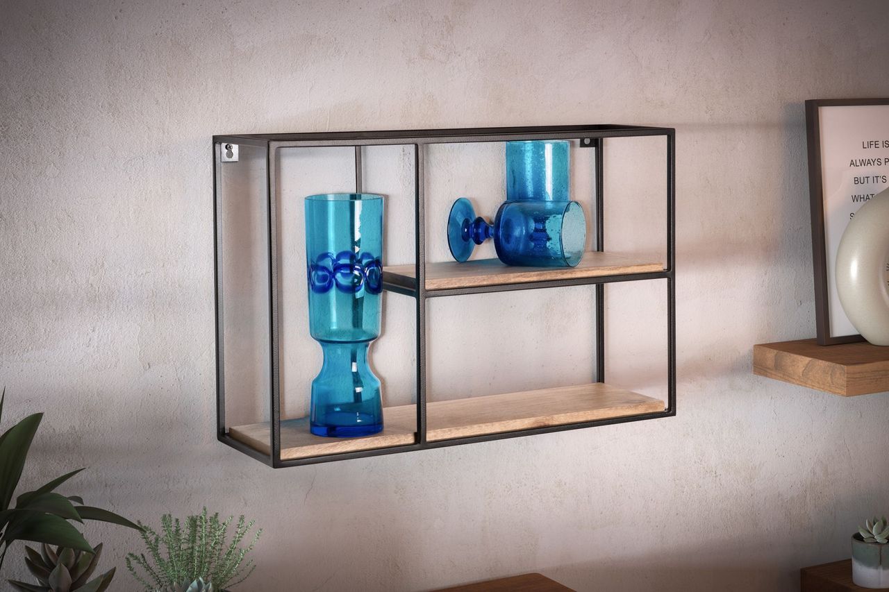 Wohnling Wandregal Holz Metall 60x40x18 cm Hängeregal Regal Rechteckig Massiv Bücherregal Wand