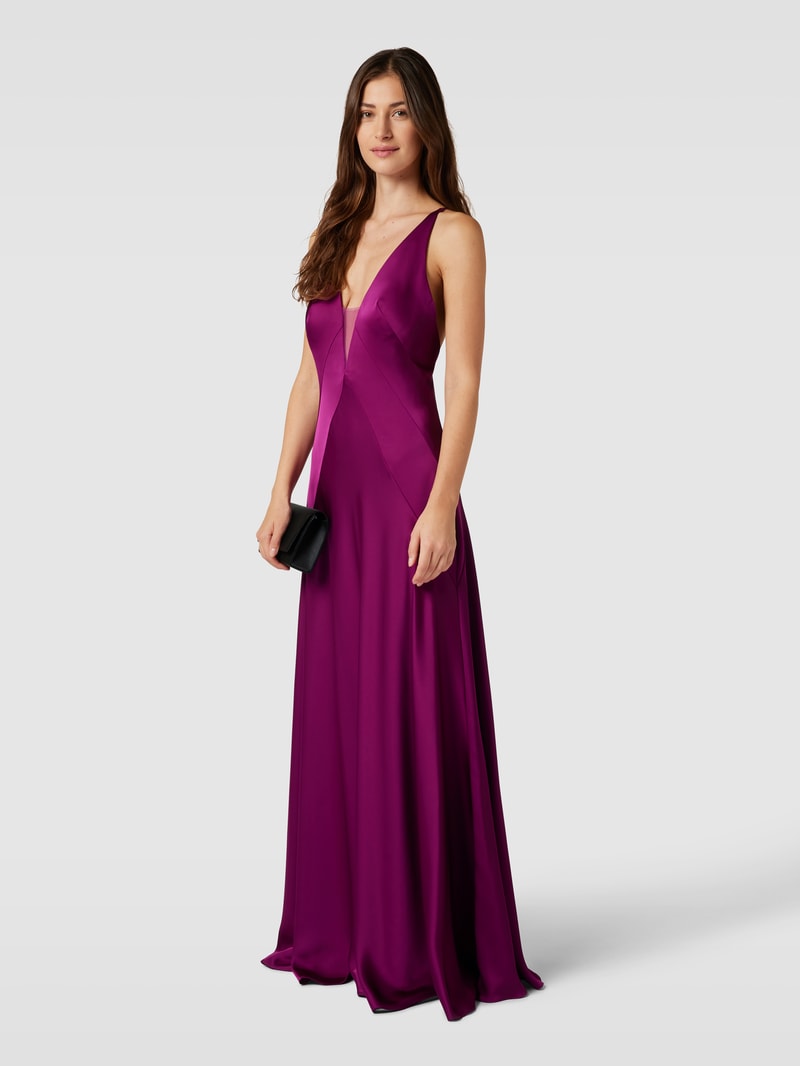 Abendkleid mit V-Ausschnitt in fuchsia