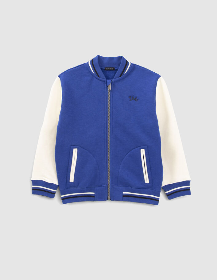 Cardigan-teddy bleu et écru maxi broderie dos garçon
