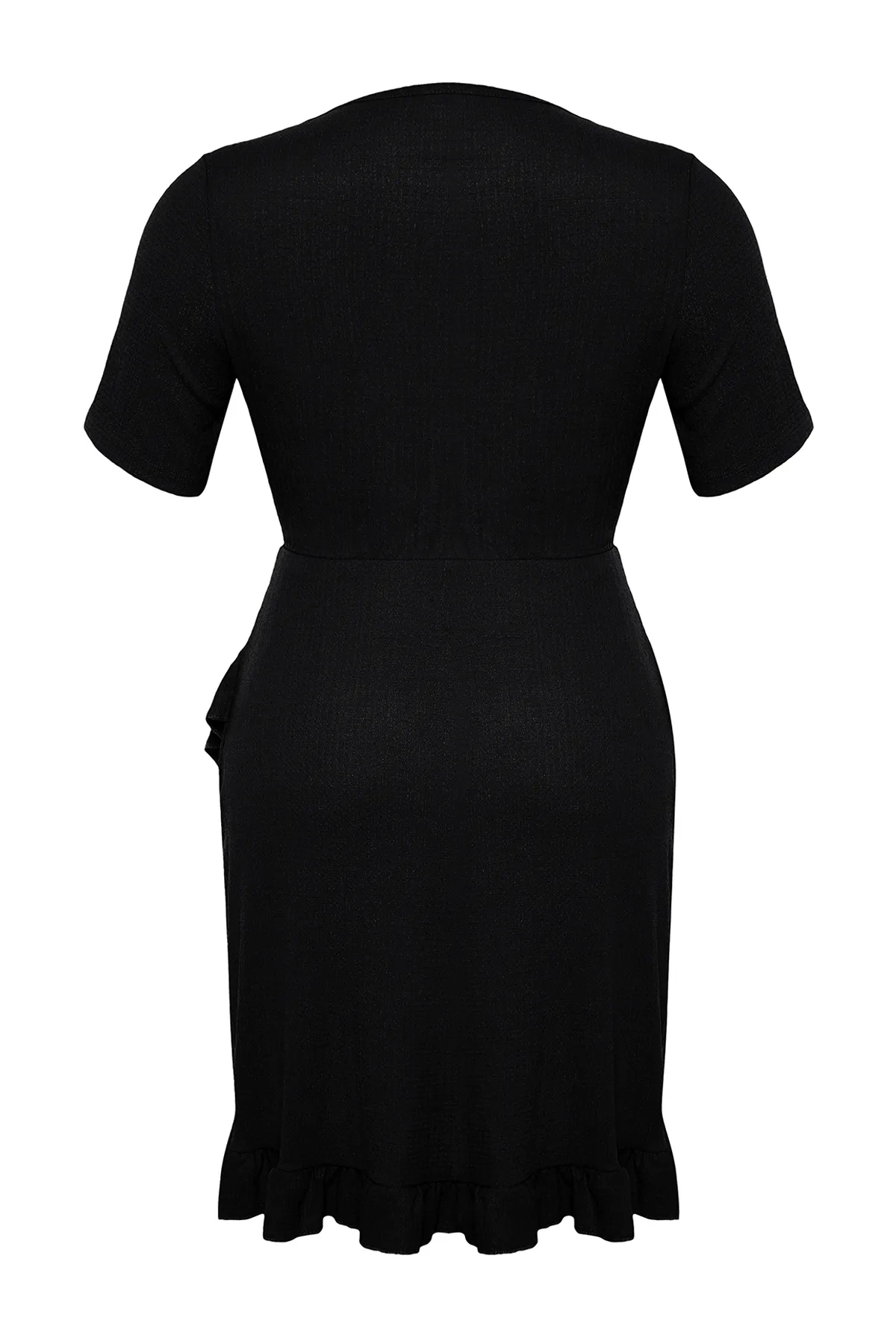 Trendyol Curve  Schwarzes, zweireihiges, mit Volants versehenes Strickkleid. Zweireihiges, mit Volants versehenes Mini-Strickkleid. TBSSS24AH00037
