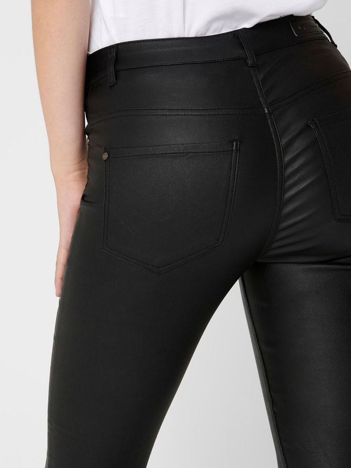 JACQUELINE de YONG Skinny Jeans Leder Optik High Waist Stretch Coated Denim Pants in Schwarz günstig kaufen Gr.34/L32