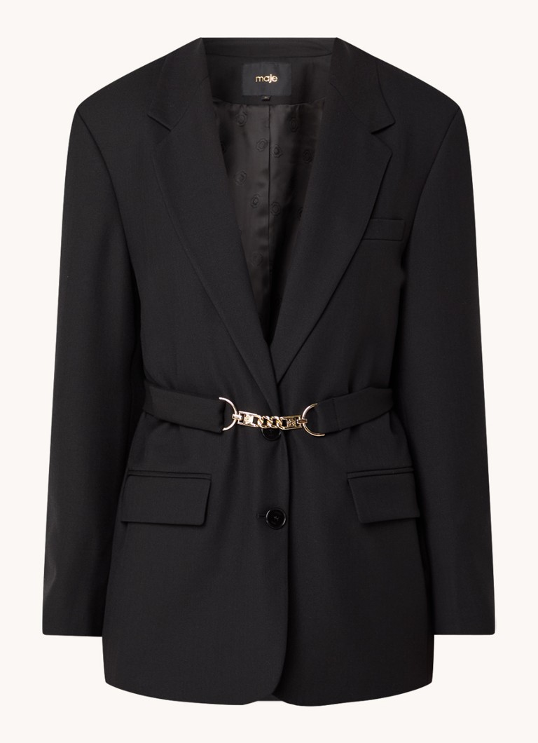 Maje Blazer in wool blend with shoulder pads and belt