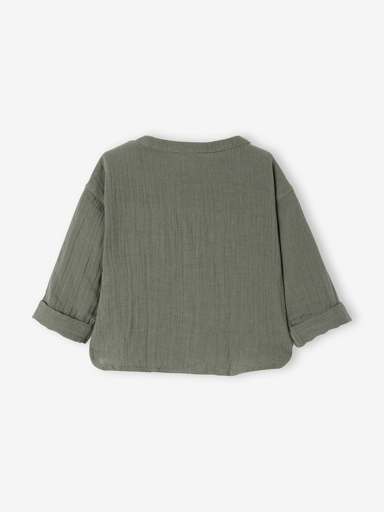 Chemise col mao bébé en gaze de coton personnalisable caramel