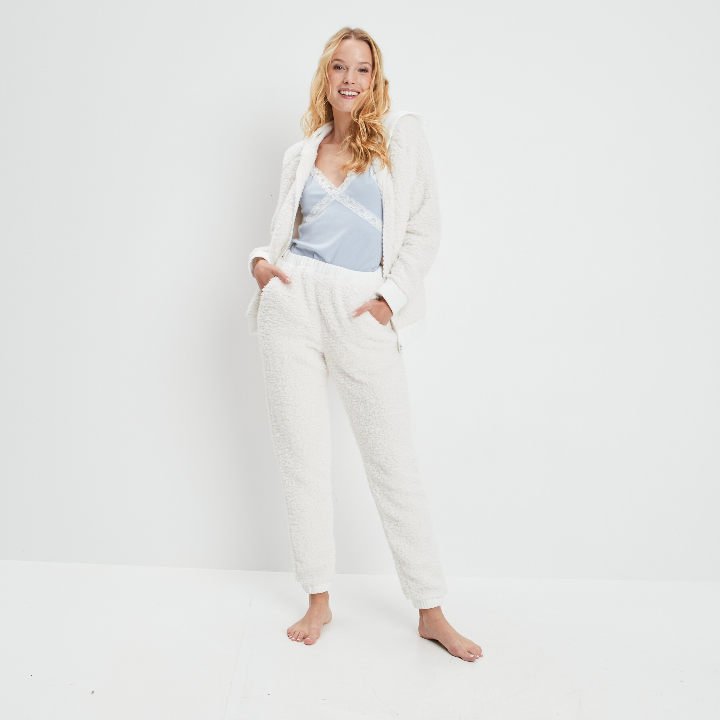 Pantalon de pyjama pelucheux ivoire femme | La Halle