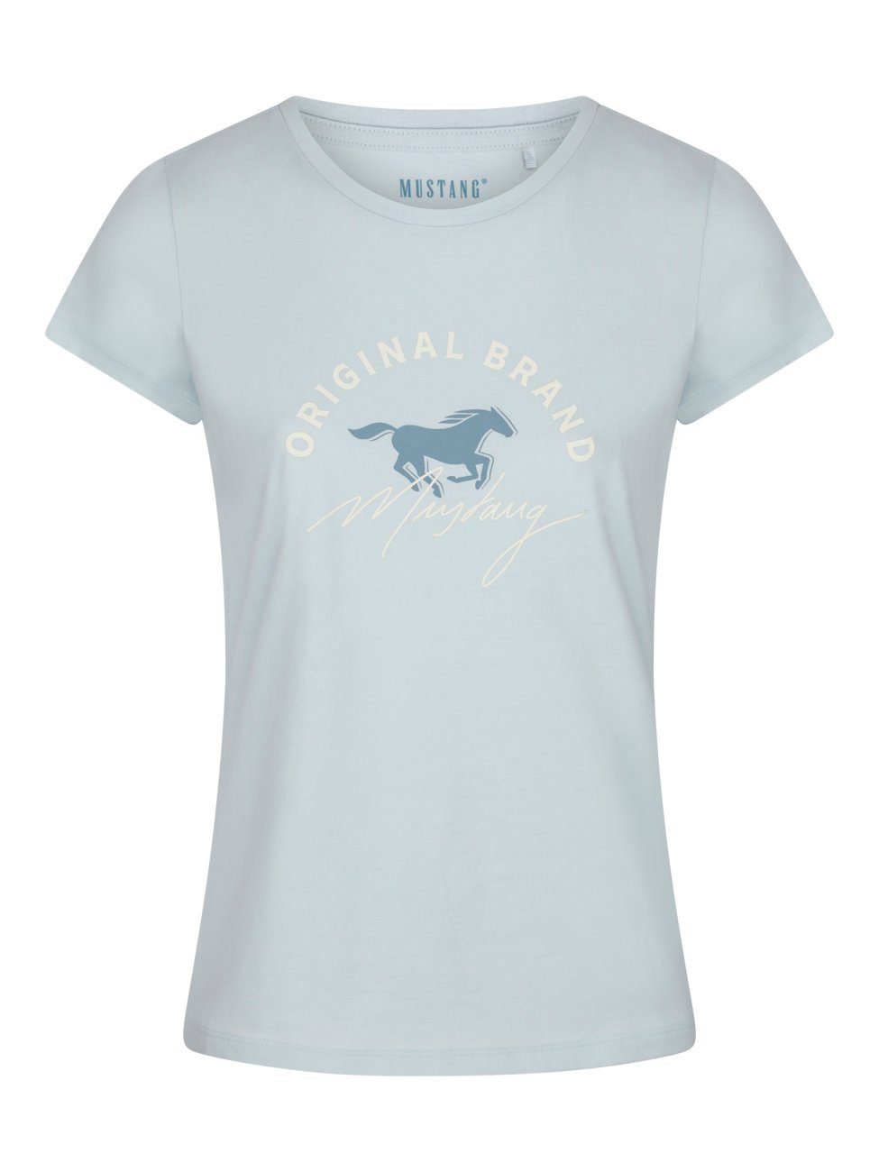 MUSTANG T-Shirt Damen Logo Printshirt Alexia C Logo Slim Fit (4-tlg) Basic Kurzarm Tee Shirt mit Rundhalsausschnitt aus 100% Baumwolle