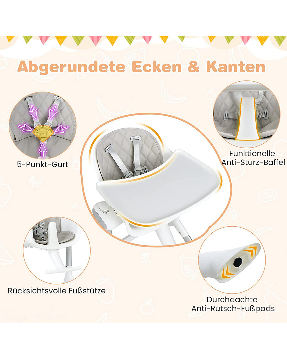 4 in 1 Hochstuhl Aluminiumrahmen Höhenverstellbar