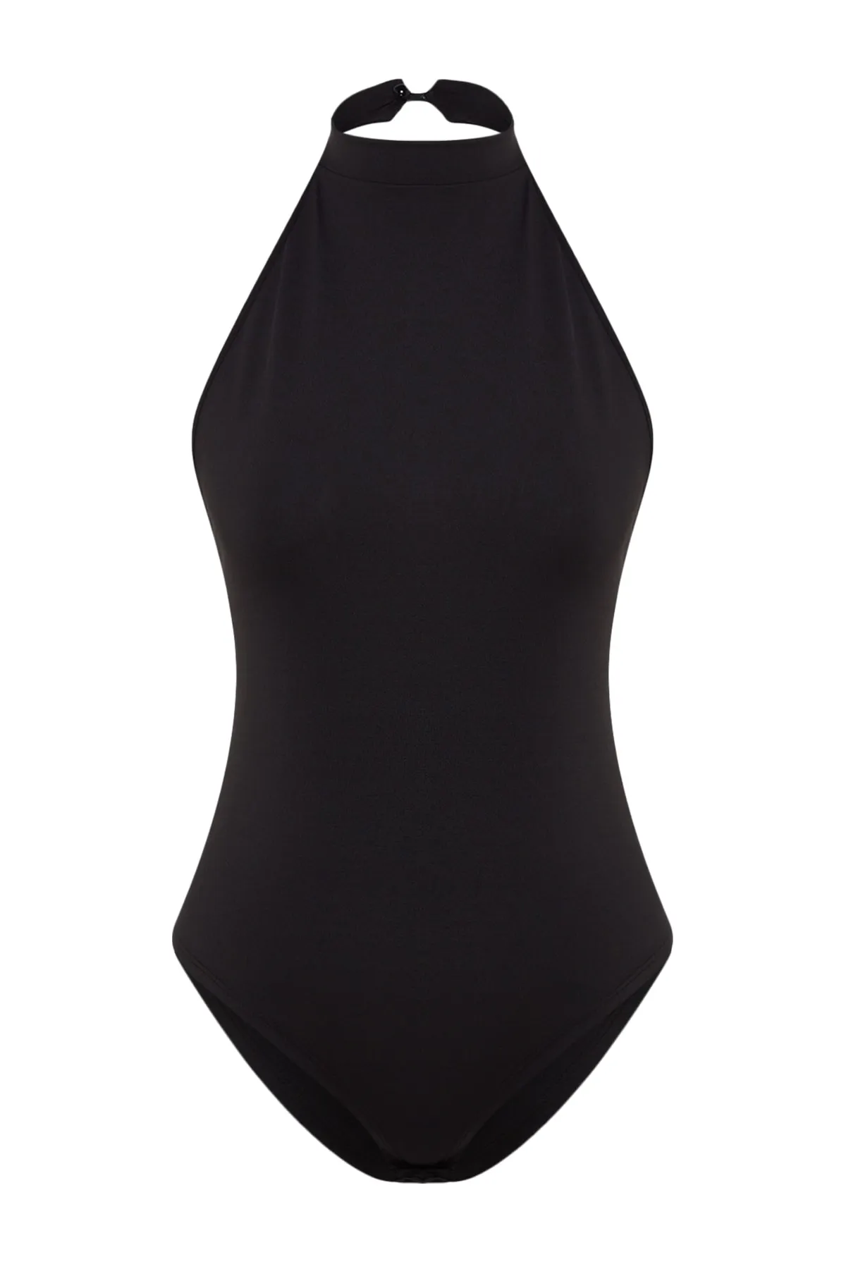 Trendyol Collection  Schwarzer, tief ausgeschnittener Strickbody mit Stehkragen und Druckknöpfen TWOSS23BD00037