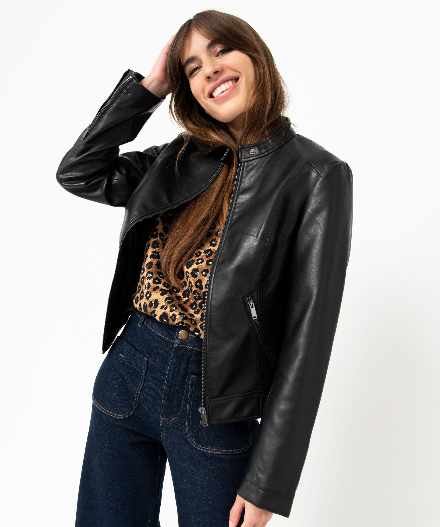 Blouson esprit biker avec zips femme noir | GEMO