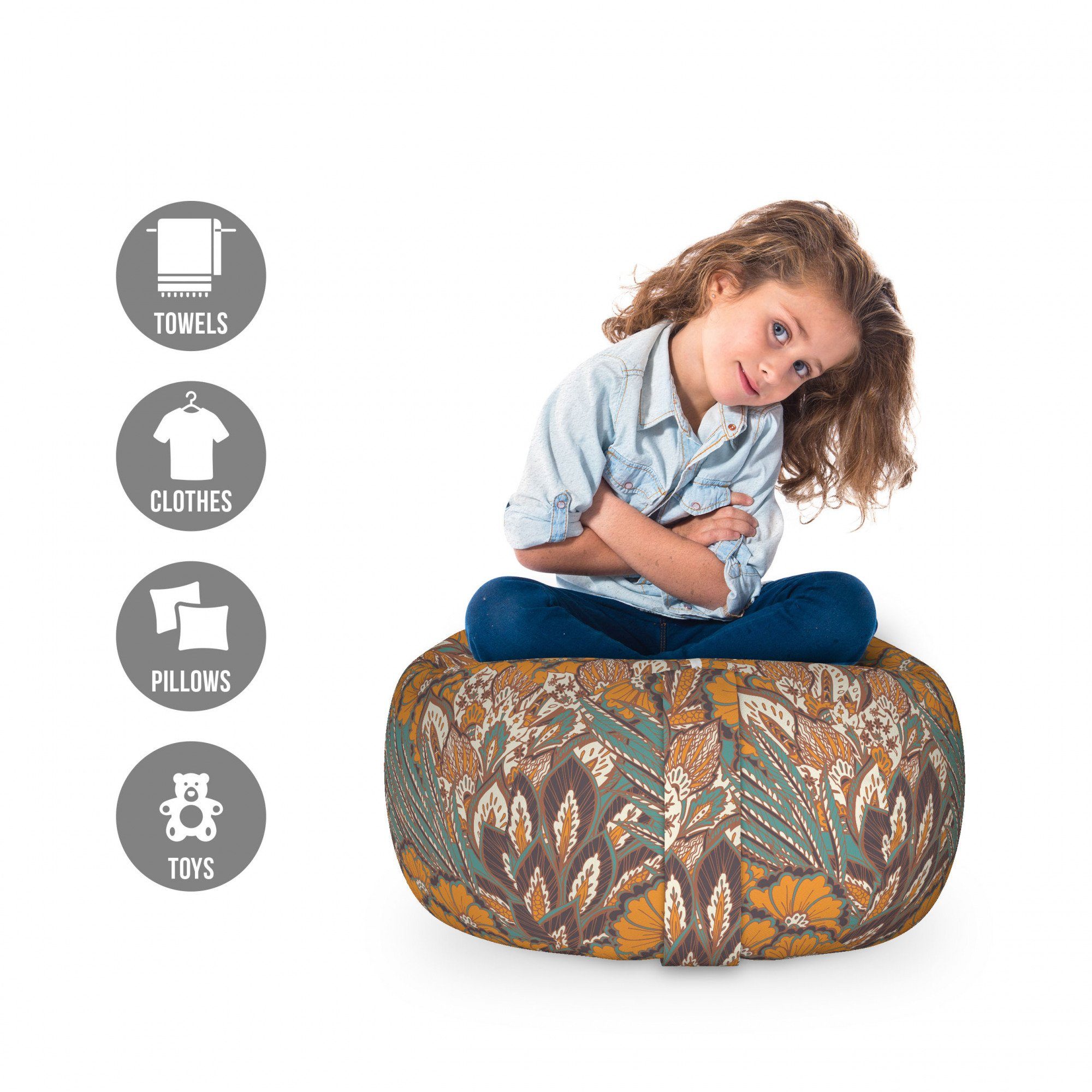 Abakuhaus Spielzeugtruhe Gefüllter Tier Organizer Waschbare Tasche für Kinder, Blumen Blumen und Peacock