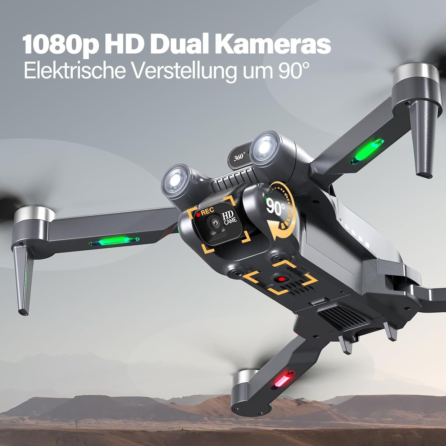 Arulis C9MIX Drohne, mit 2 Kamera, FPV WiFi Bürstenloser Motor, Drohne (1080P+480P, Mit 3 Akkus 45Minuten Flugzeit für Drohnen Anfänger Spielzeug Geschenk)