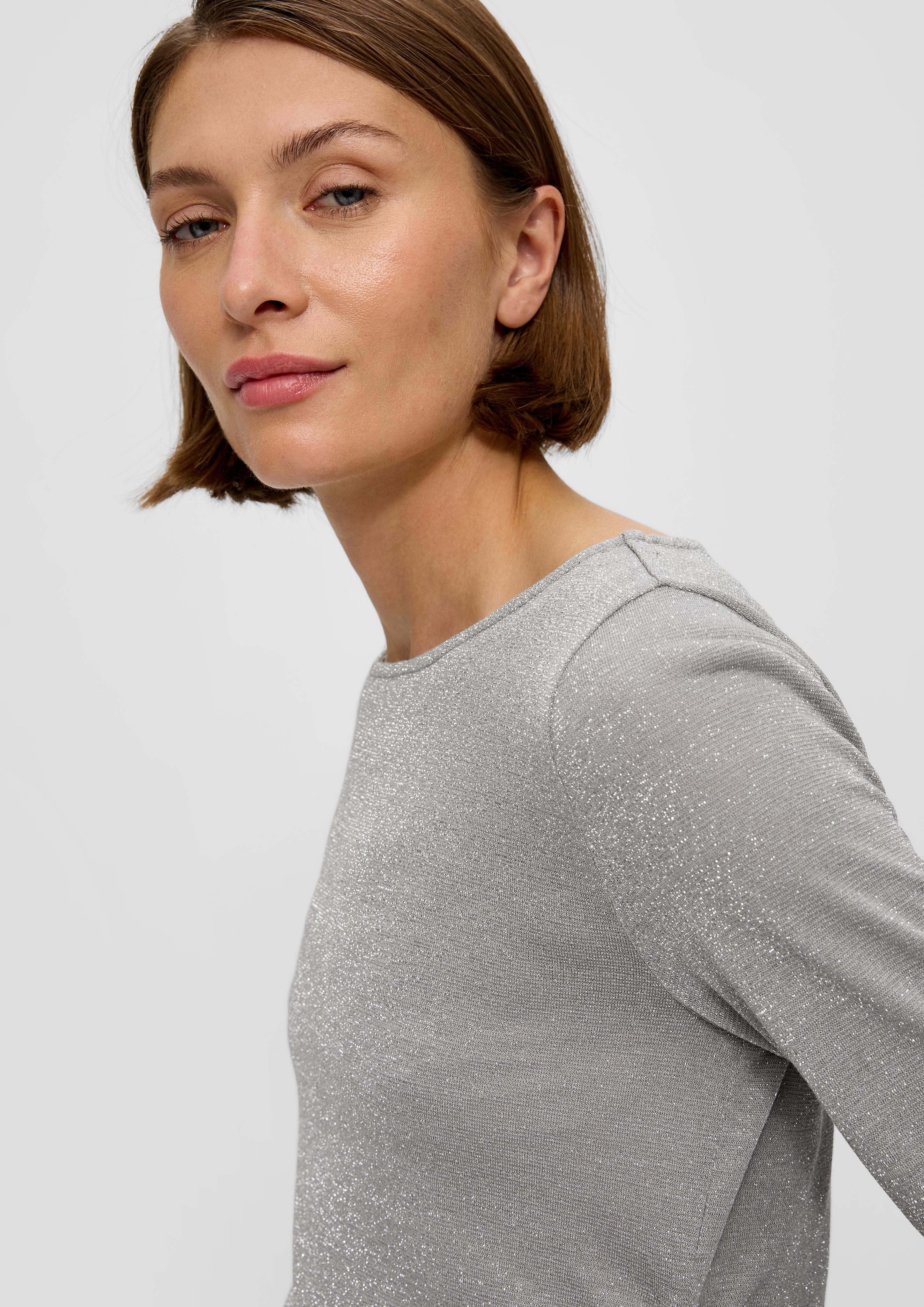 Glitzer-Longsleeve mit seitlicher Raffung  2137866-94X2