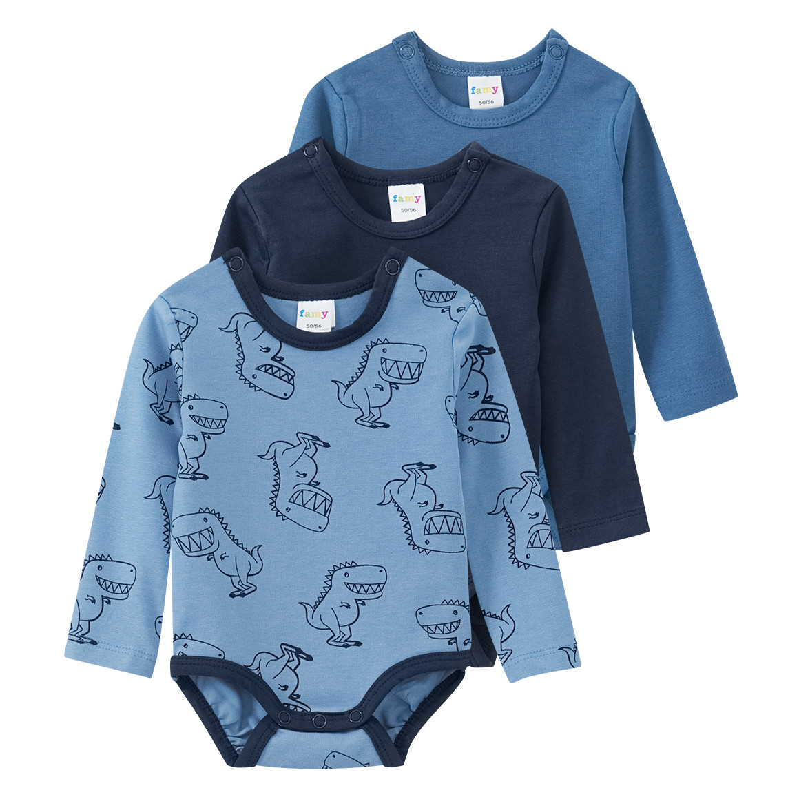 3 Baby Langarmbodys in verschiedenen Dessins
