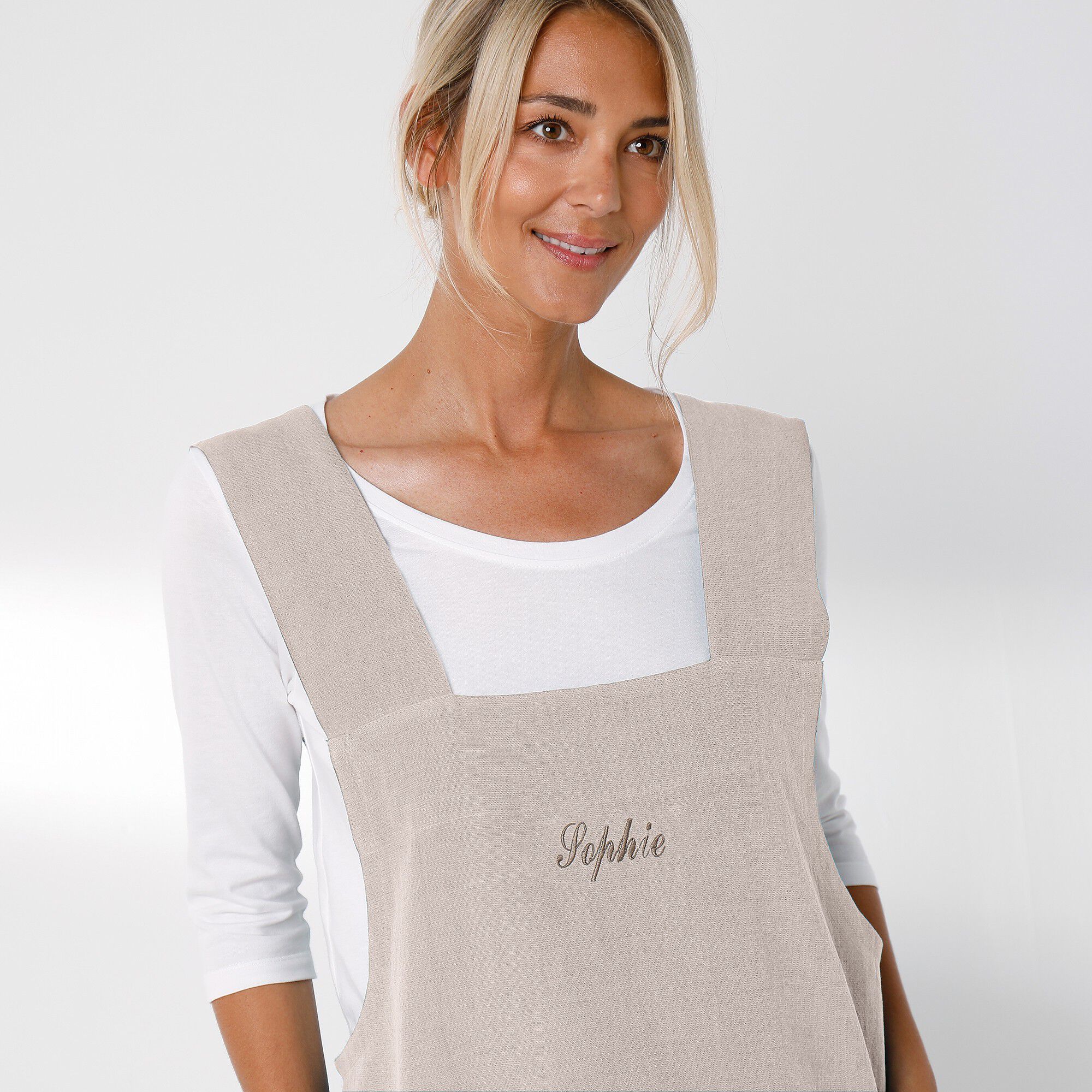 Tablier de cuisine japonais coton et lin uni personnalisable