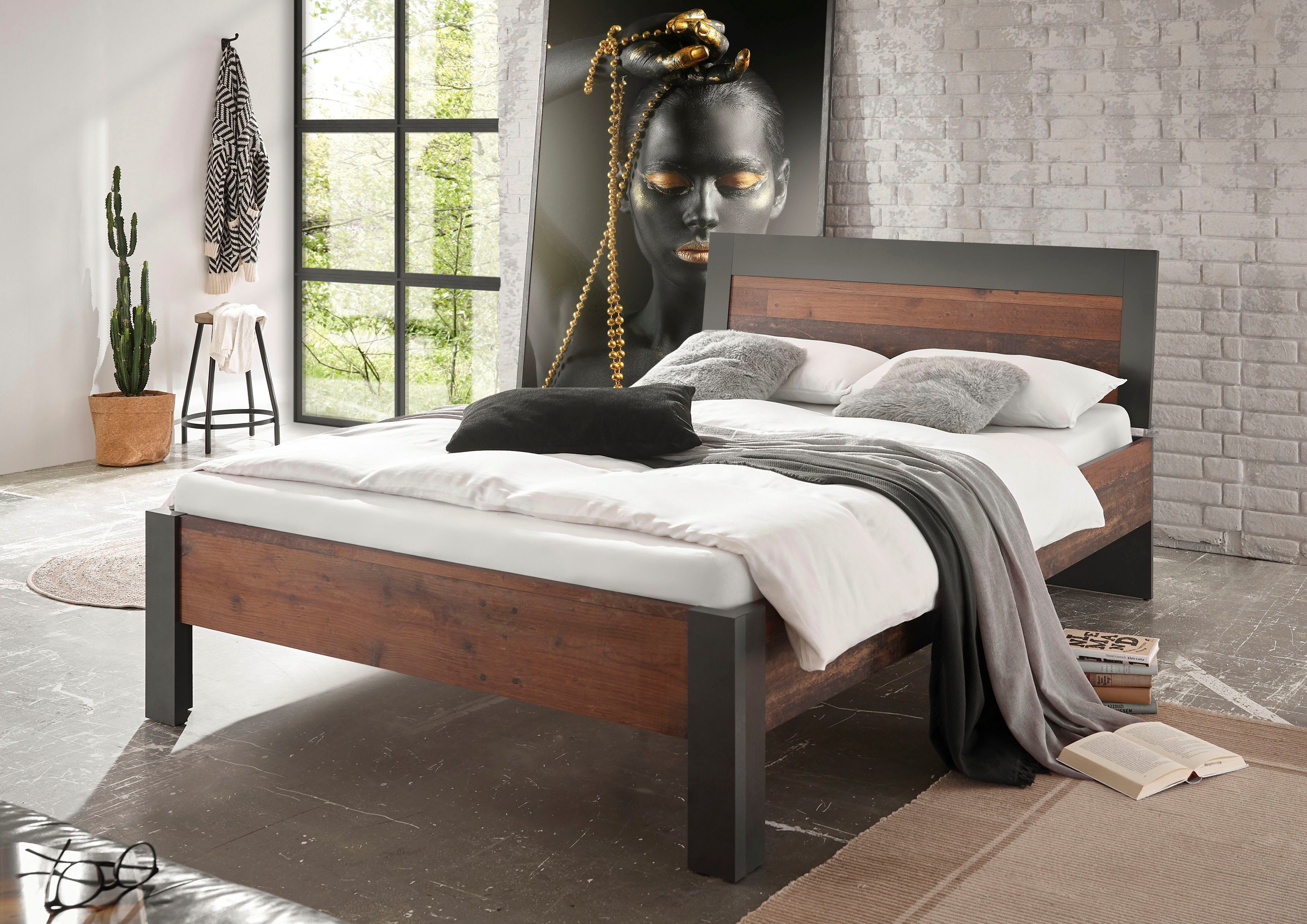 Home affaire Schlafzimmer-Set BROOKLYN, (Set, 5-St), Bett mit Holzkopfteil und Schublade