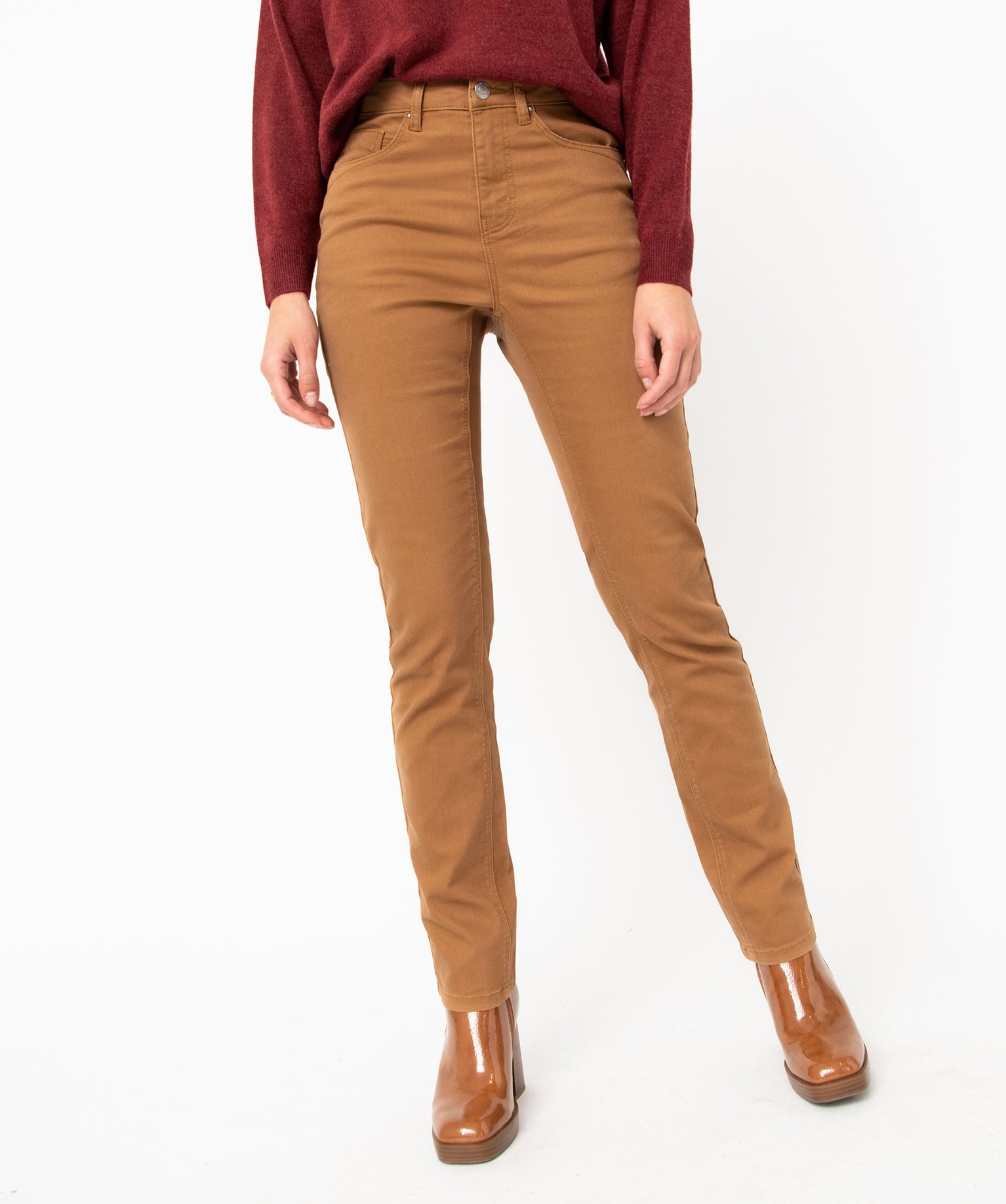 Pantalon femme coupe Regular taille normale camel | GEMO