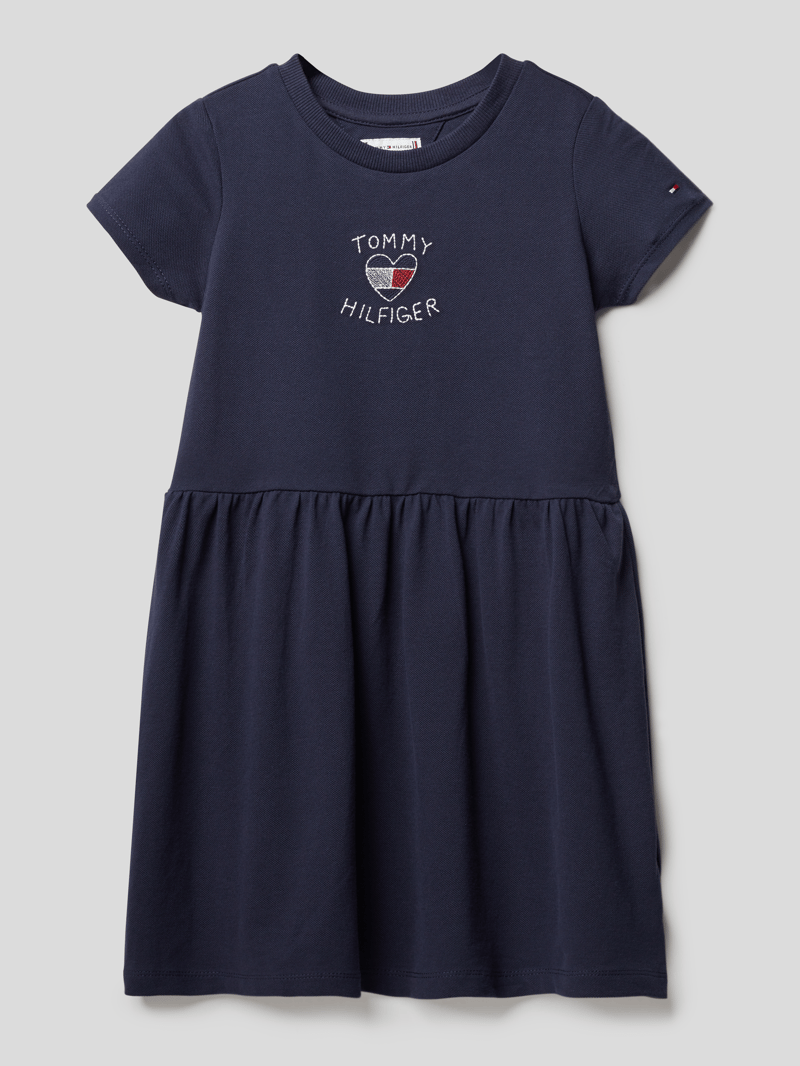 Kurzärmeliges Sweatkleid mit Label-Stitching in marineblau