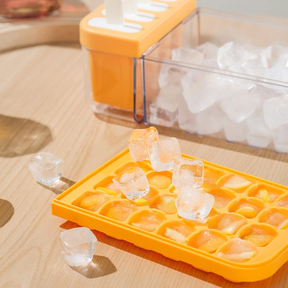 Aatrx Eiswürfelbehälter Doppelschichtige Eiswürfelschale mit 24 Fächern und Deckel, (1-tlg)