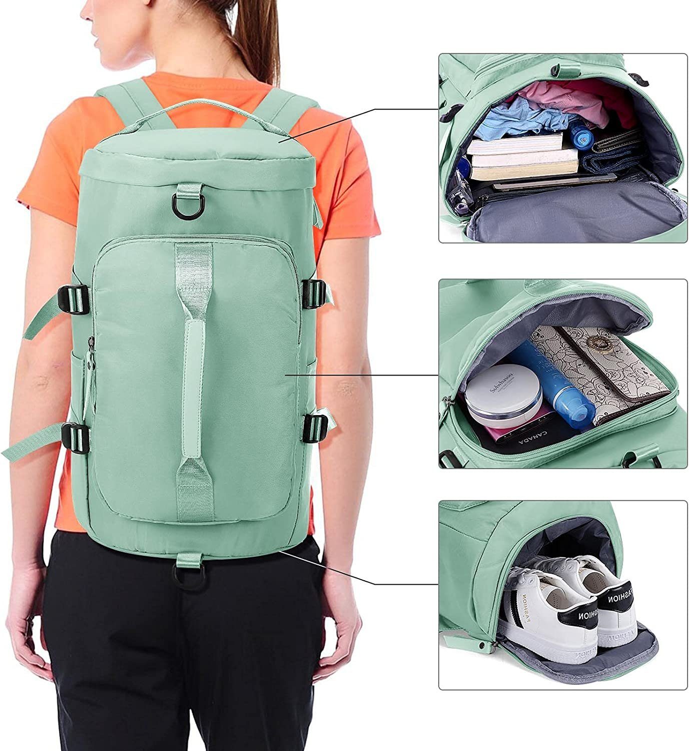 GelldG Reiserucksack Reiserucksack Damen, Handgepäck Rucksack, Wasserdichter Sportrucksack