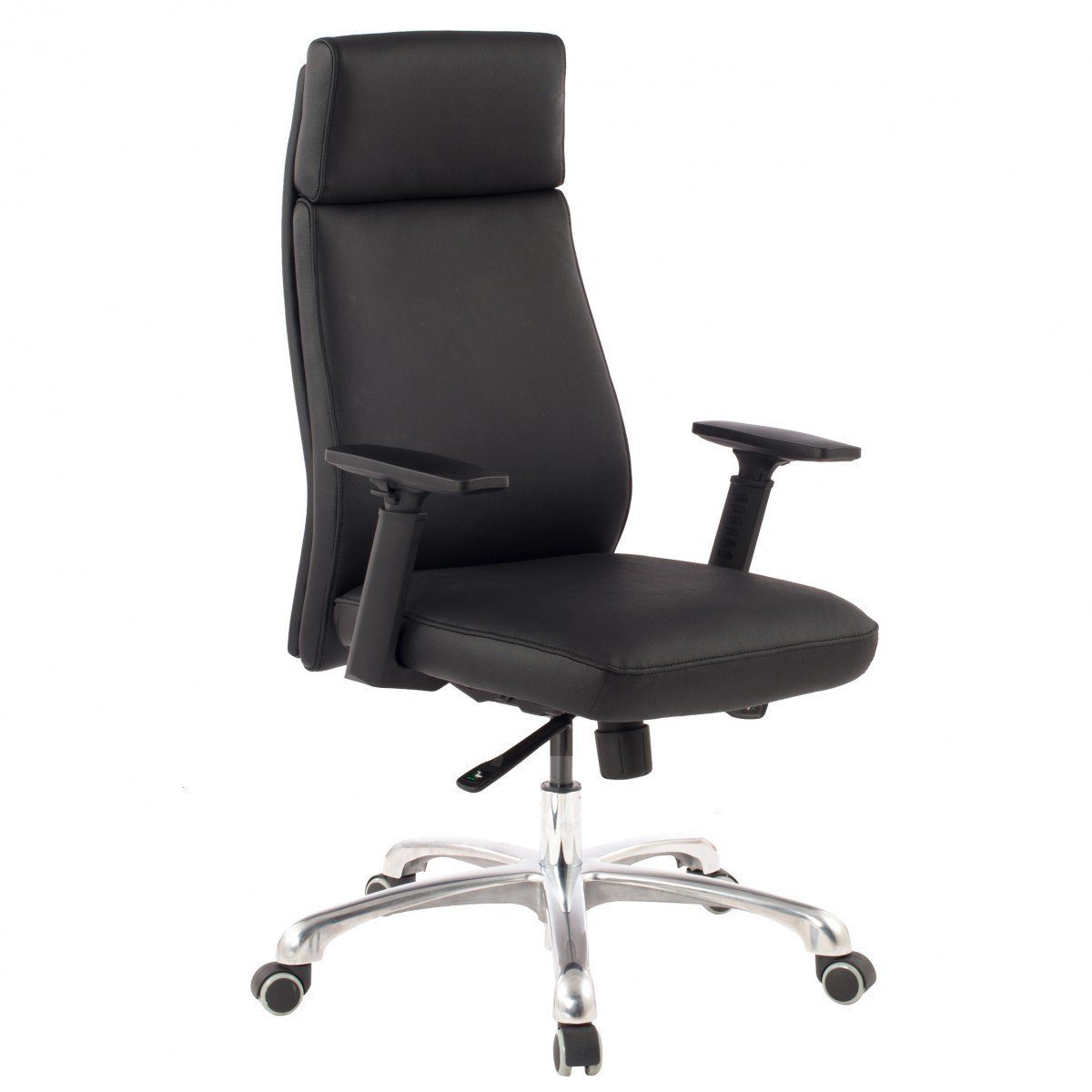 FINEBUY Schreibtischstuhl FB90362 (Echtleder Schwarz Bürostuhl Ergonomisch Kopfstütze), Schreibtischstuhl Drehbar, Drehstuhl Wippfunktion