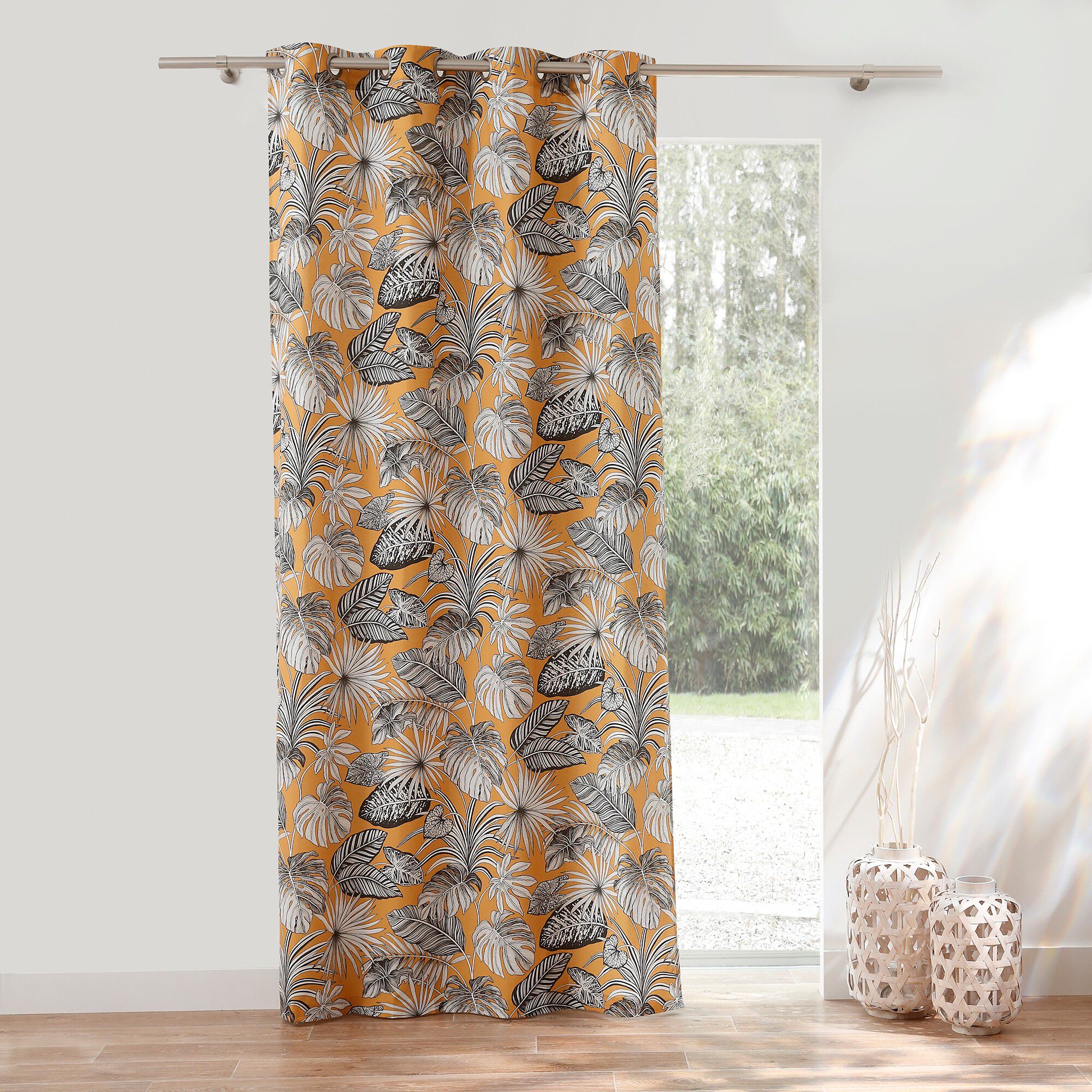 Rideau oeillets tamisant imprimé tropical