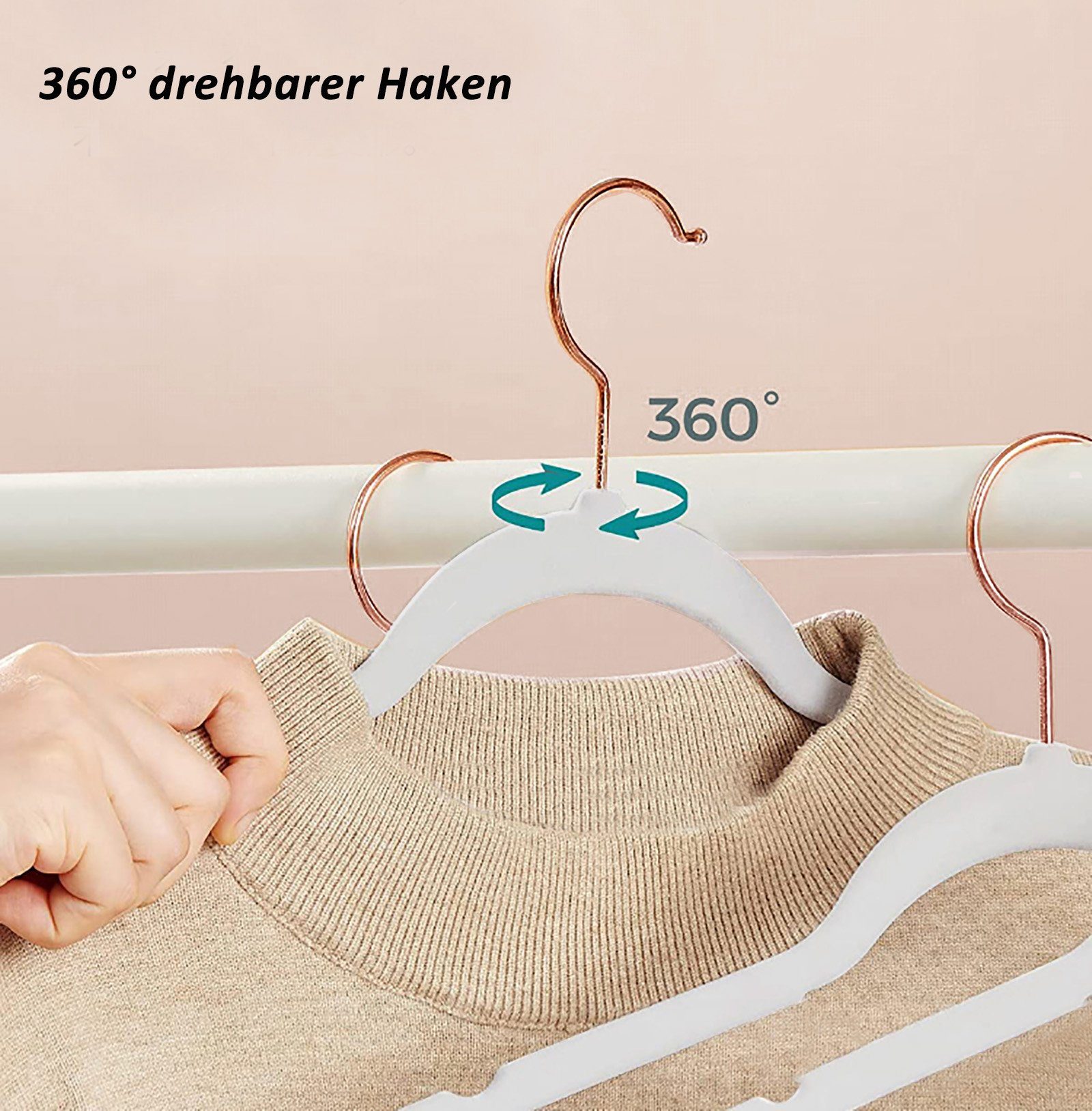 CALIYO Kleiderbügel 10-Tlg Kinderkleiderbügel, Samtbügel mit Haken in Roségold, rutschfest, (10-tlg), für Kleiderschrank, für Kinderkleidung, Babykleidung, Rock und Hose