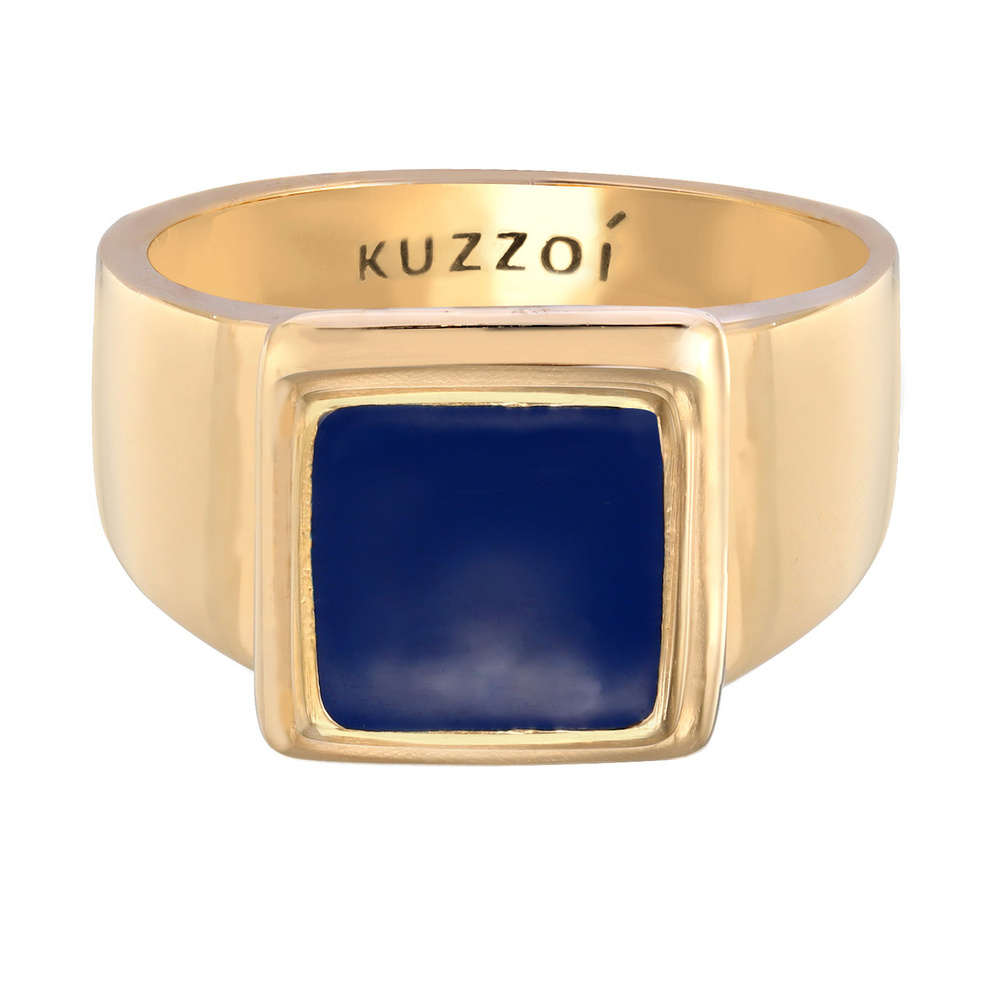KUZZOI KUZZOI Bague Bague Signet Homme Carré Bleu avec émail en argent 925 plaqué or Bague
